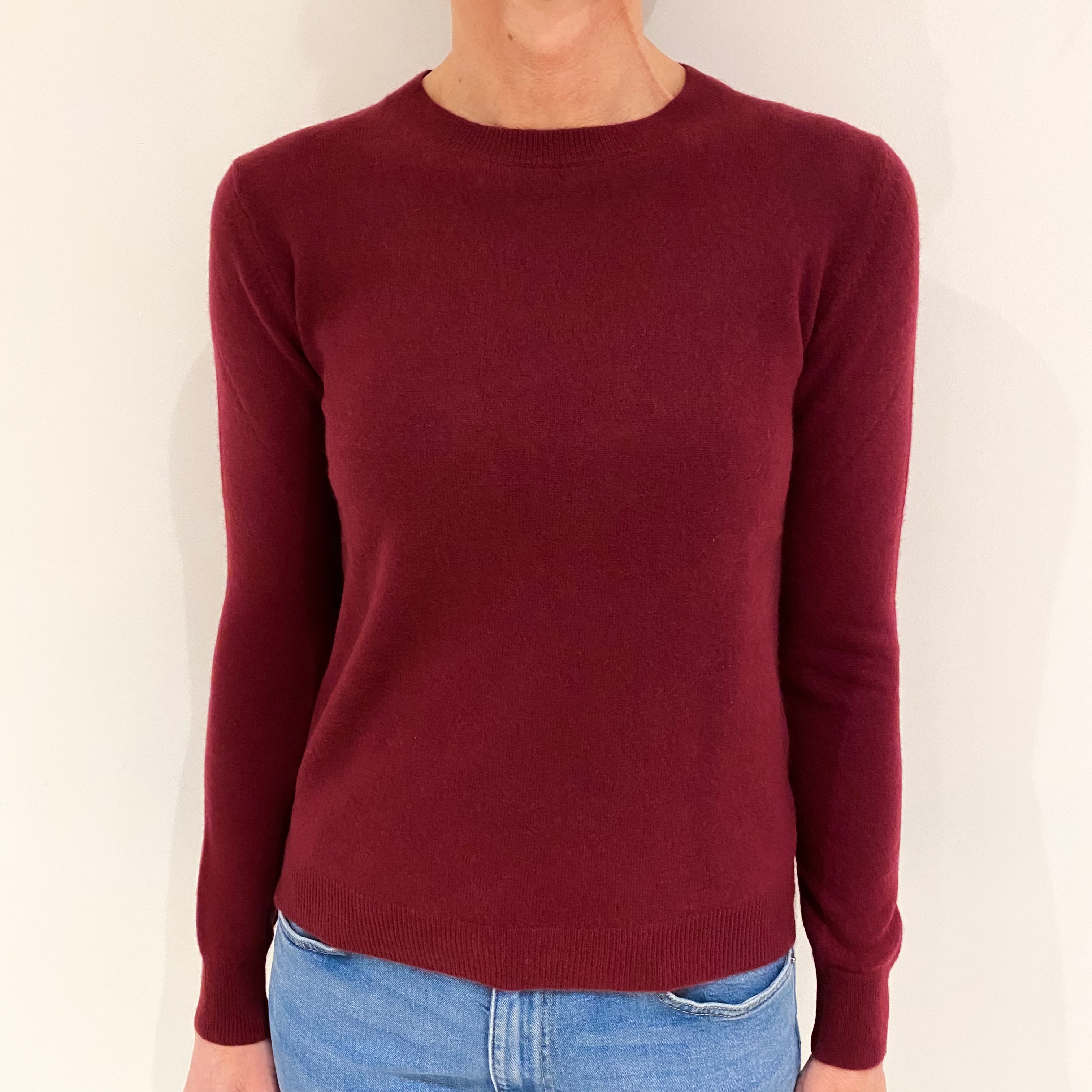 Burgundy Red Cashmere Crew Neck Jumper Small