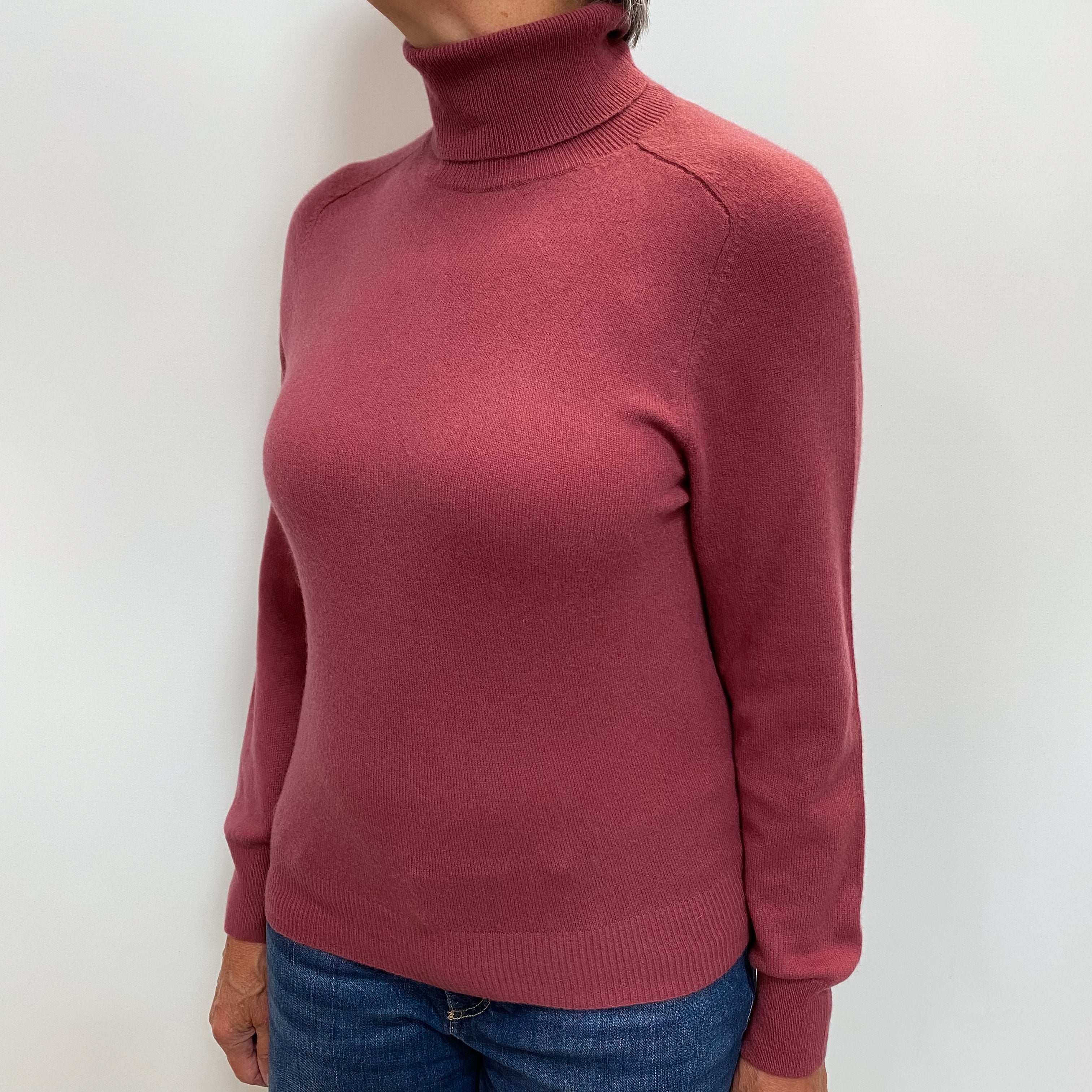 Rouge Pink Cashmere Polo Neck Jumper Medium