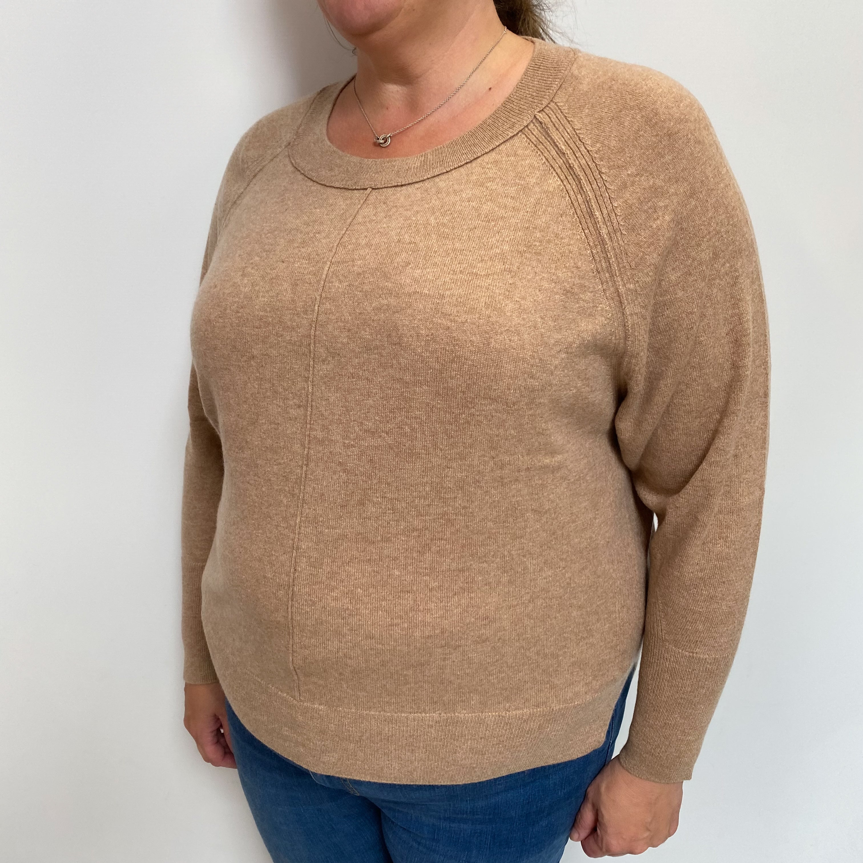 Taupe Brown Cashmere Crew Neck Jumper Extra Large