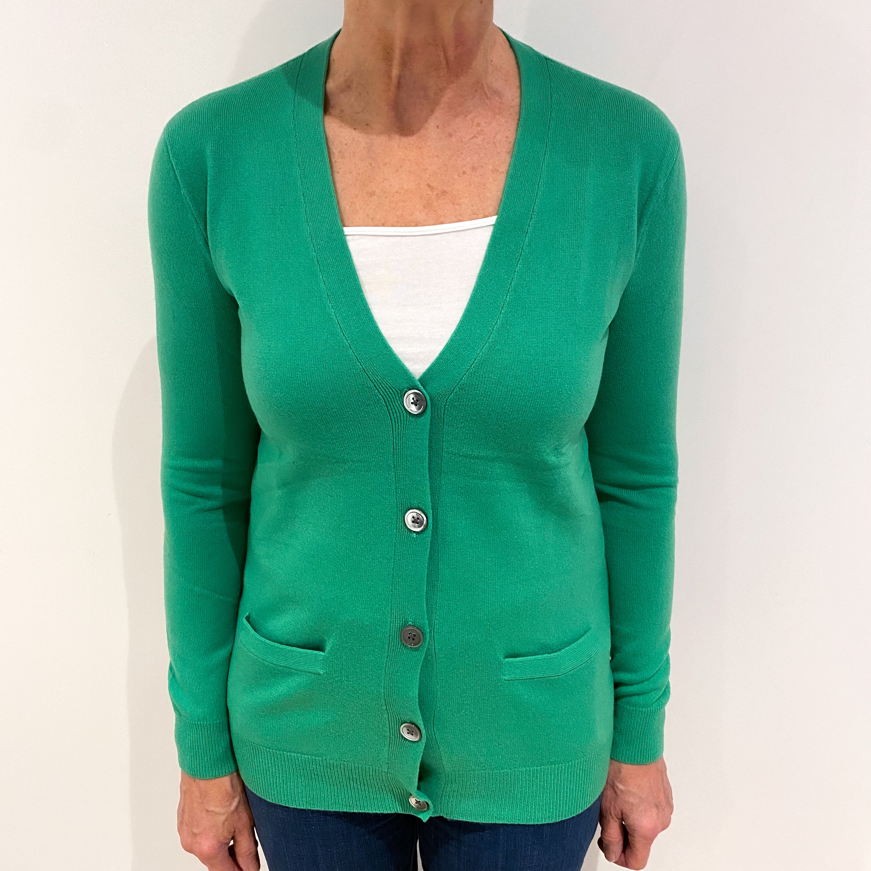 Ralph Lauren Jade Green Cashmere V Neck Cardigan Medium