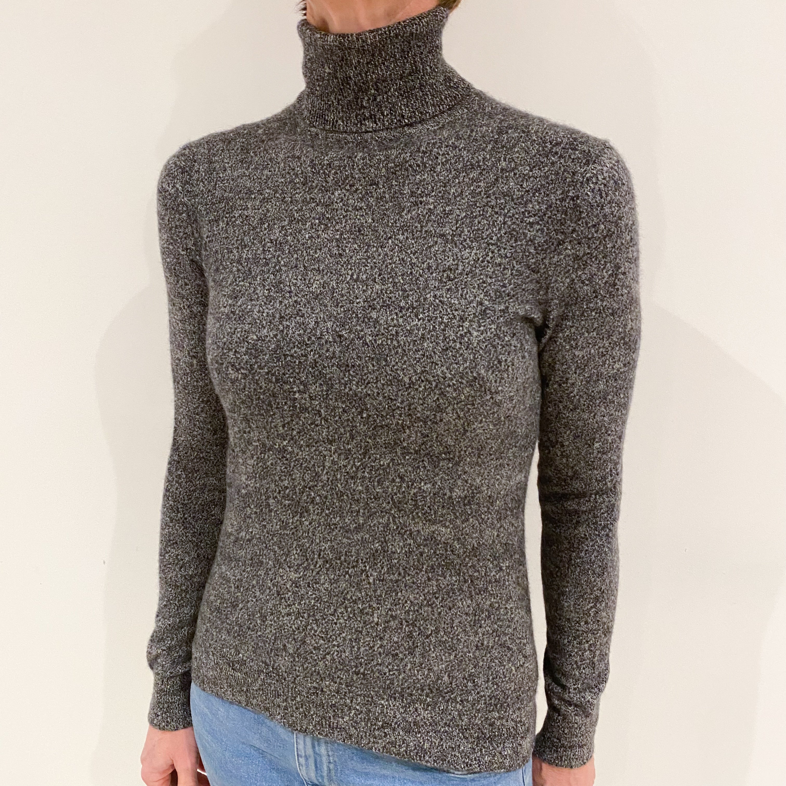 Charcoal Grey Marl Cashmere Polo Neck Jumper Small