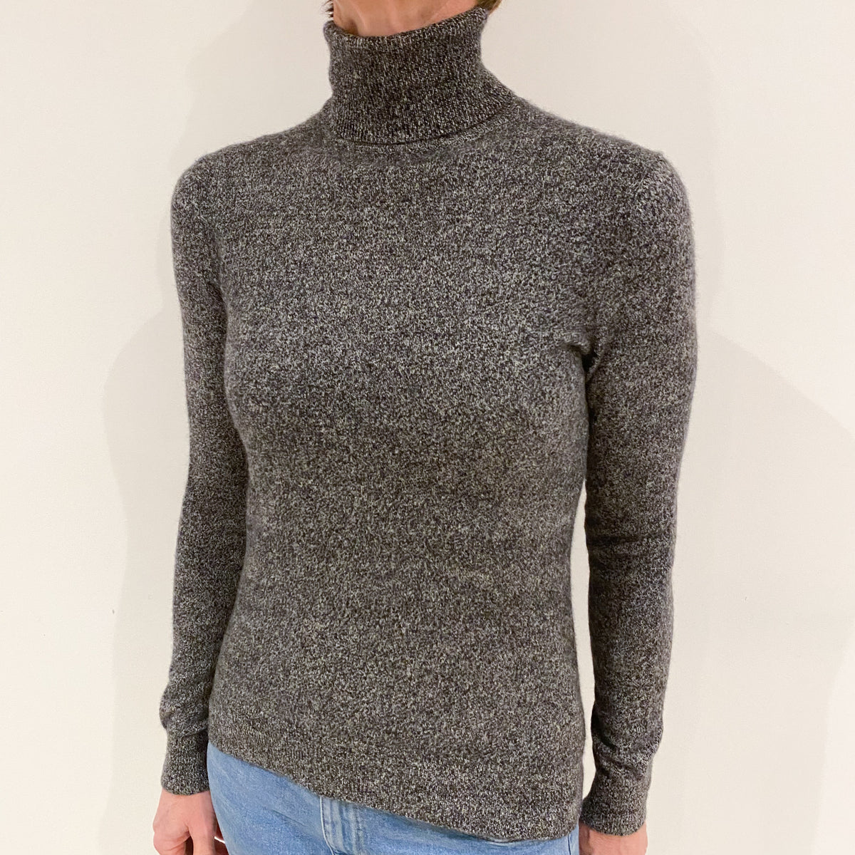 Charcoal Grey Marl Cashmere Polo Neck Jumper Small