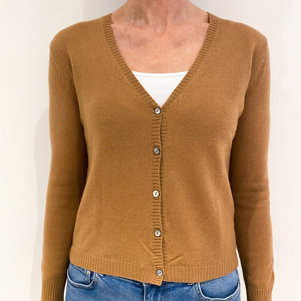 Cinnamon Brown Cashmere V Neck Cardigan Small