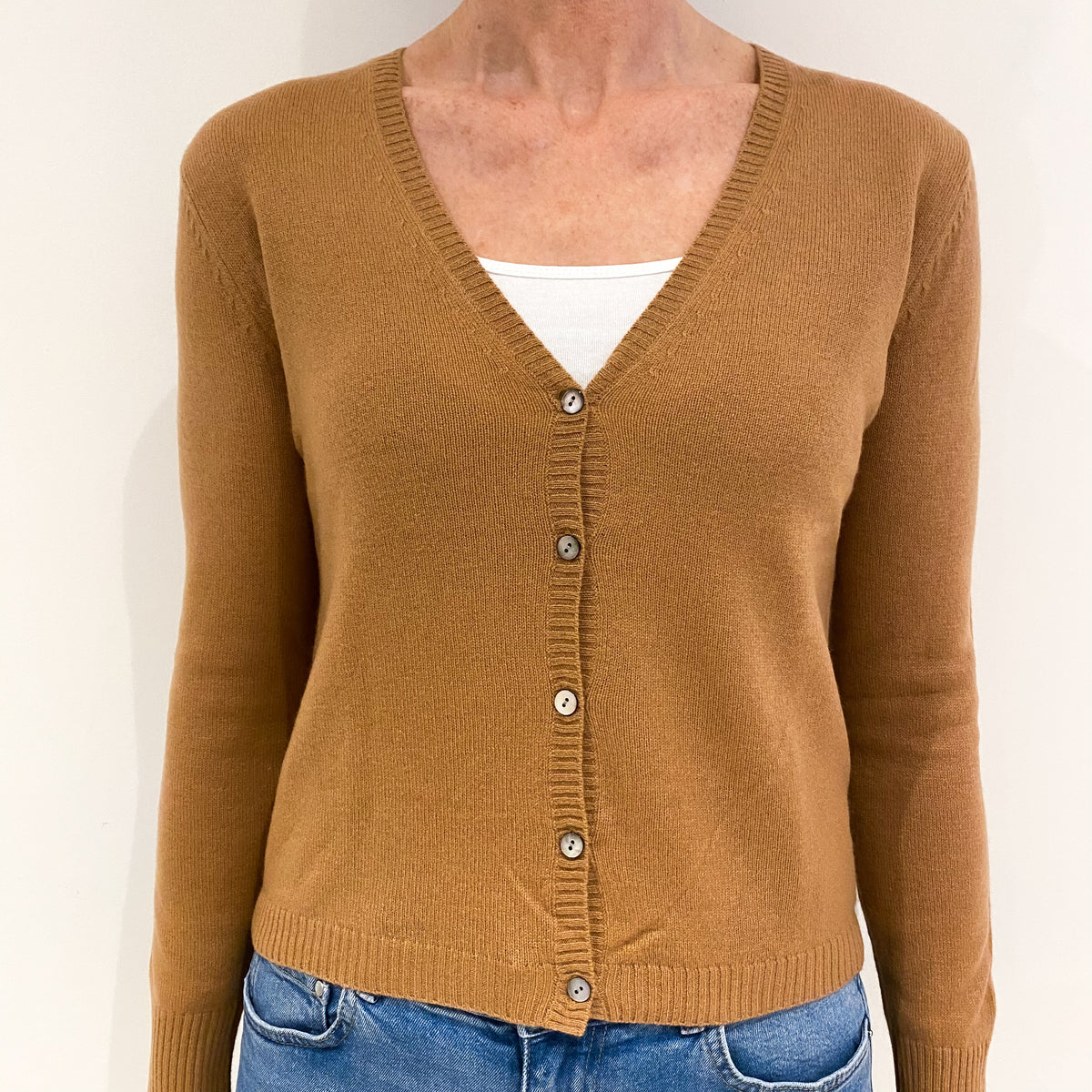 Cinnamon Brown Cashmere V Neck Cardigan Small