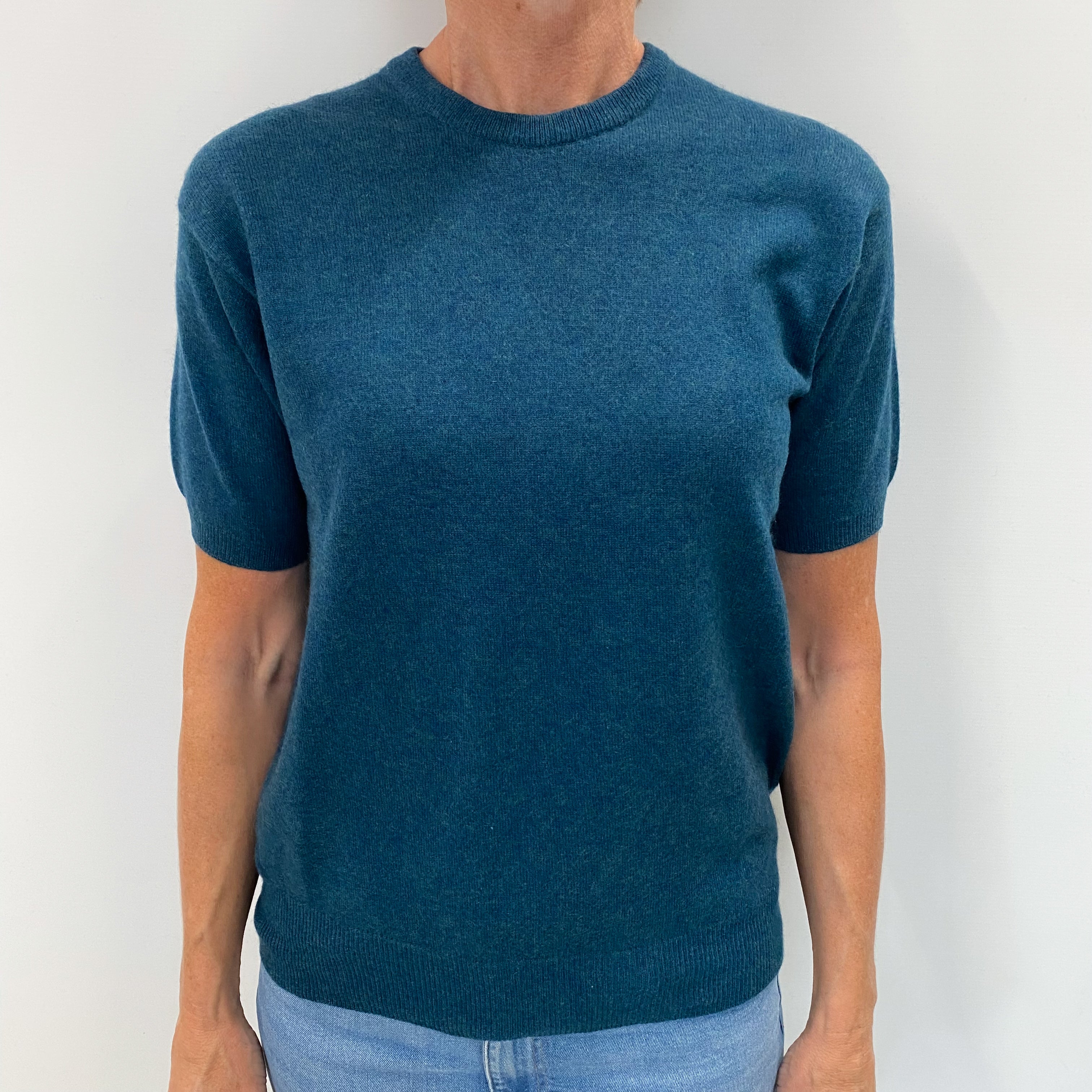Pacific Blue Cashmere Crew Neck Short Sleeved Jumper Small