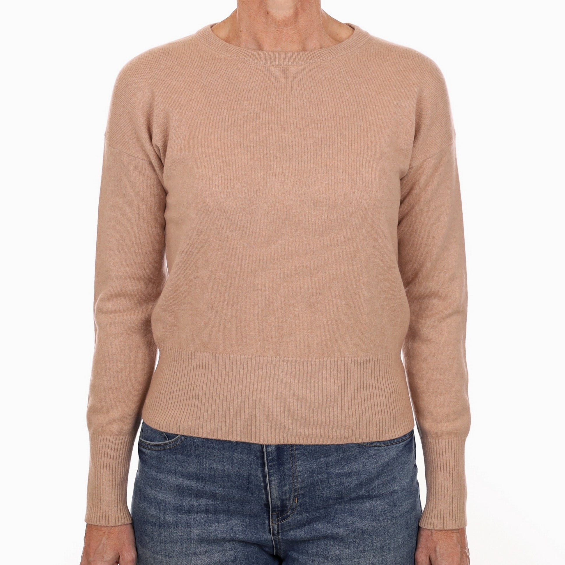 Buff Beige Cashmere Crew Neck Jumper Small