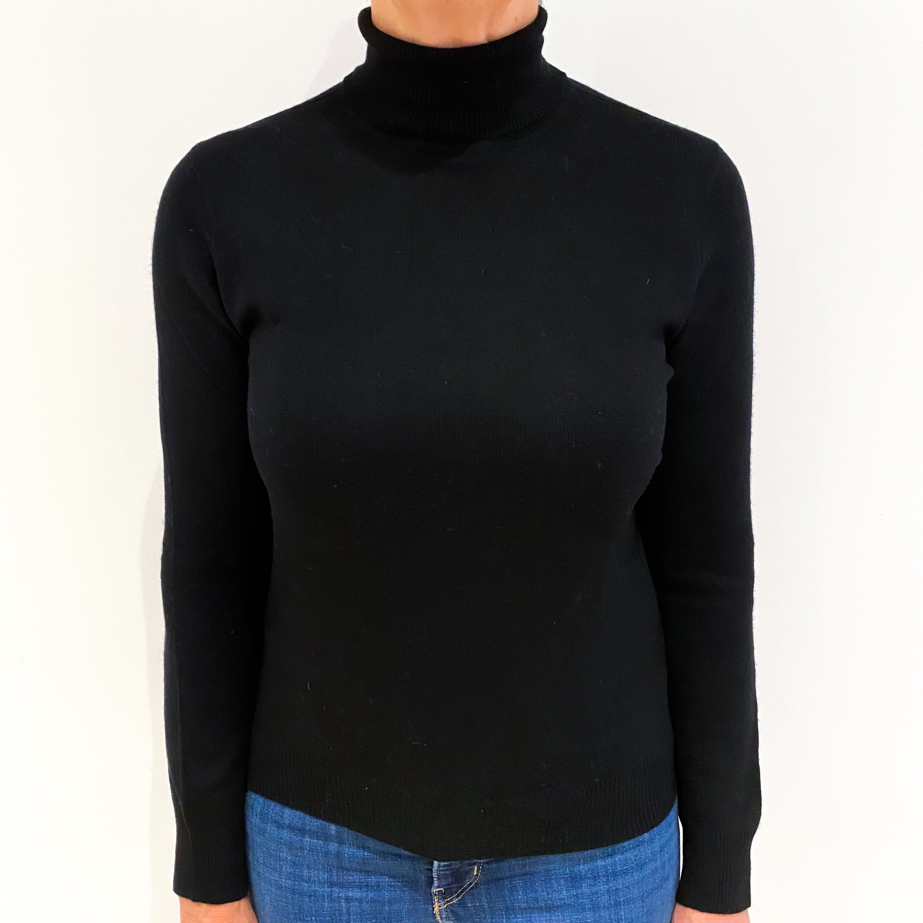 Black Cashmere Polo Neck Jumper Medium