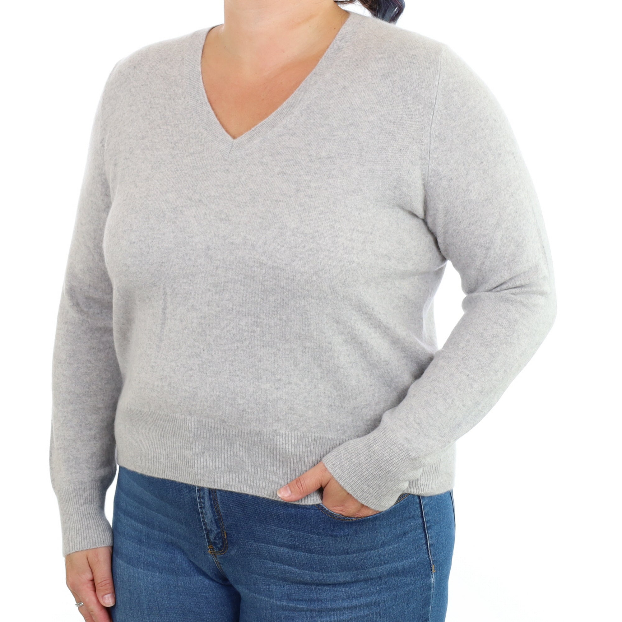 Smoke Grey Cashmere V Neck Jumper Large