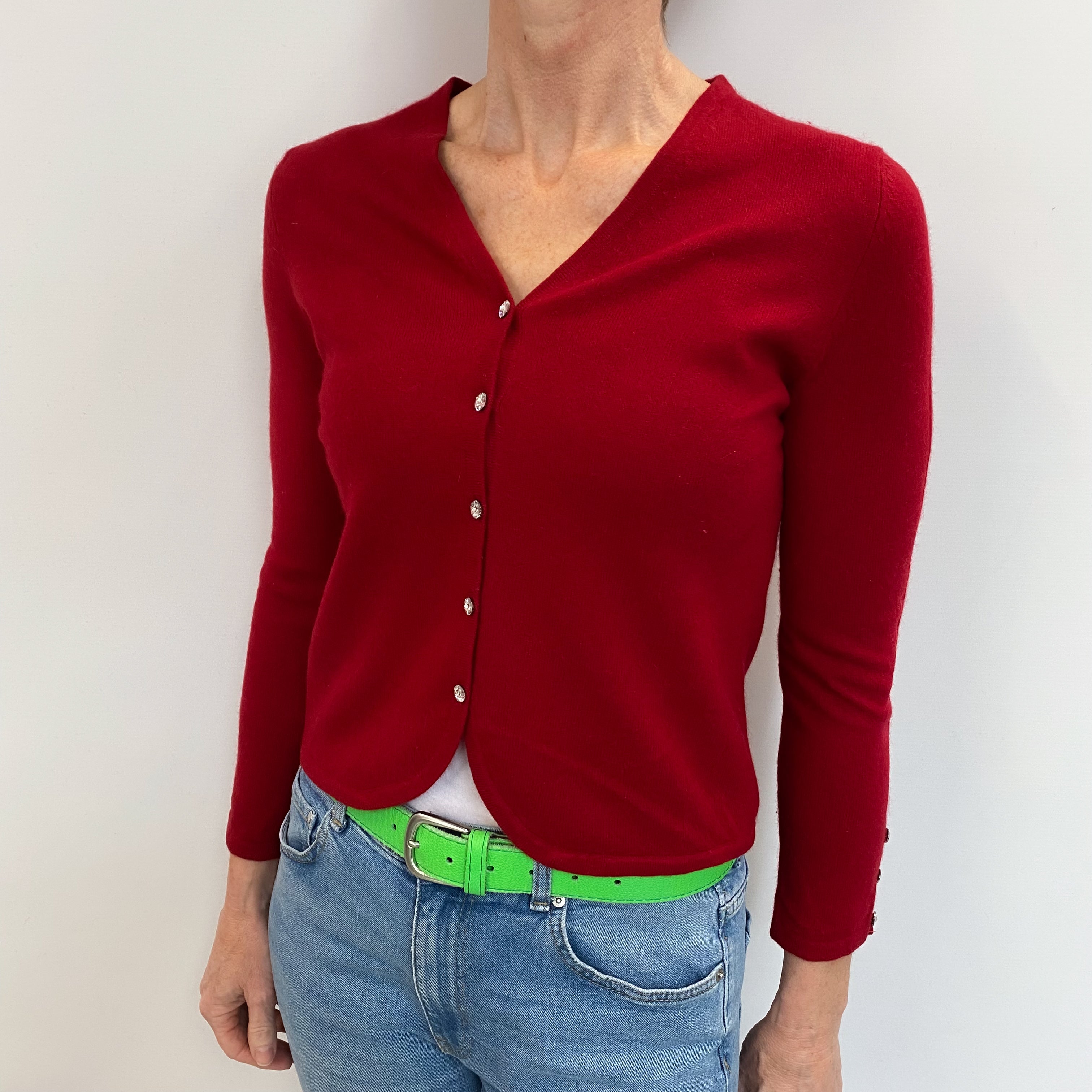 Berry Red Cashmere V Neck Cardigan Small Petite