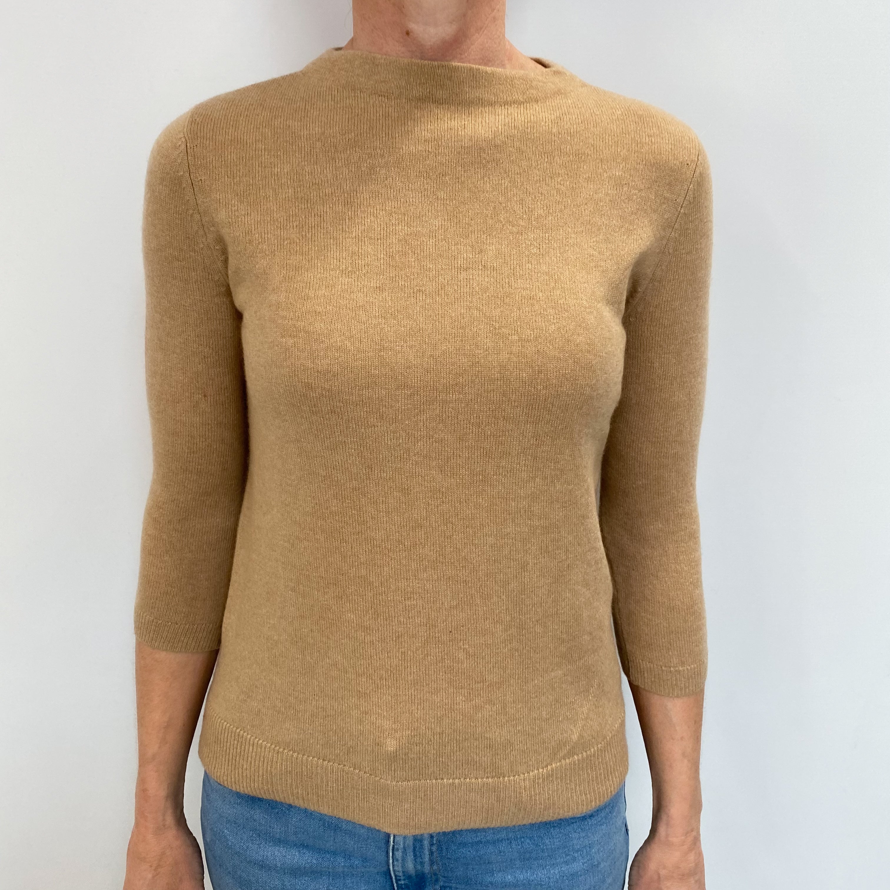 Camel Brown Cashmere Crew Neck Jumper Small