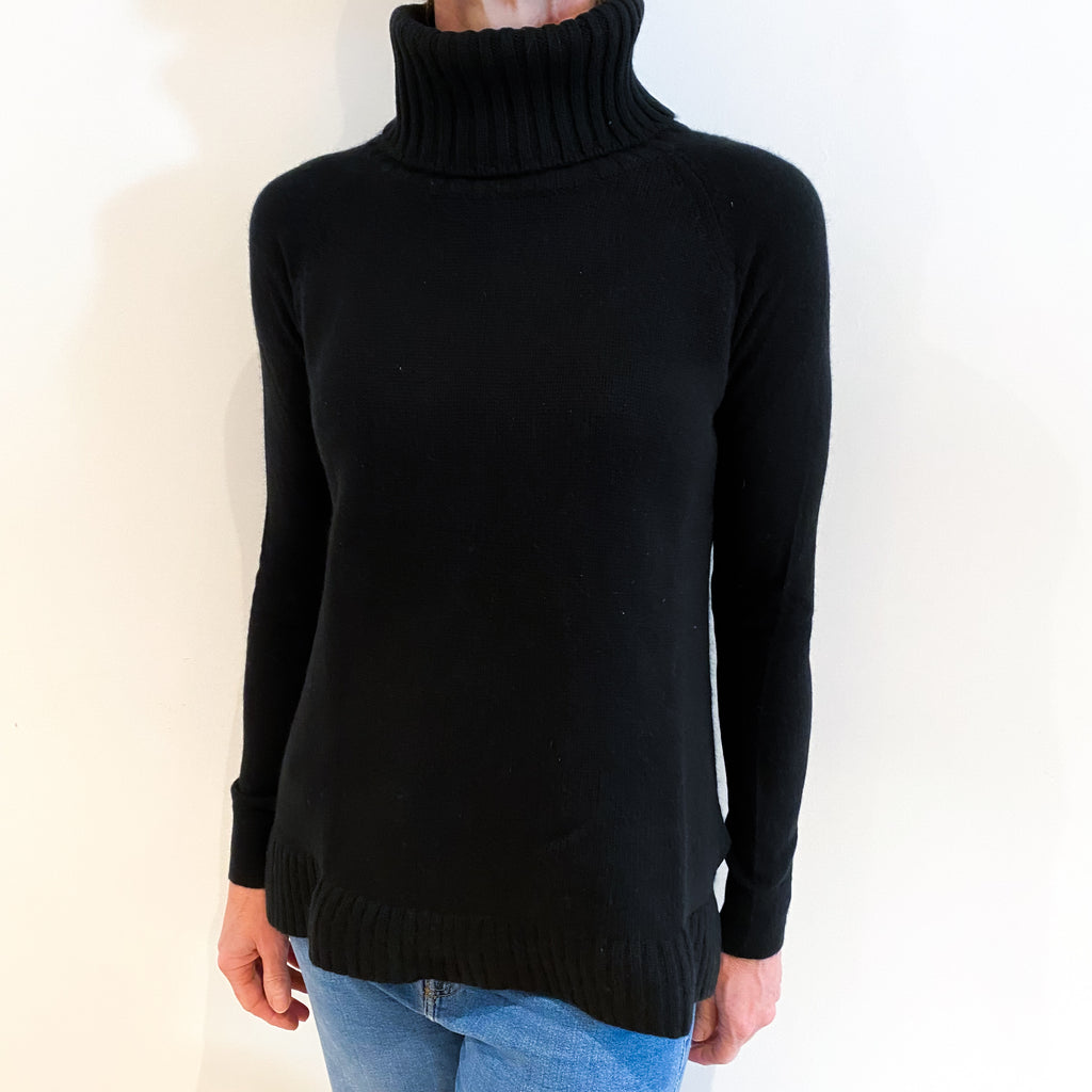 Black Cashmere Polo Neck Tunic Jumper Small