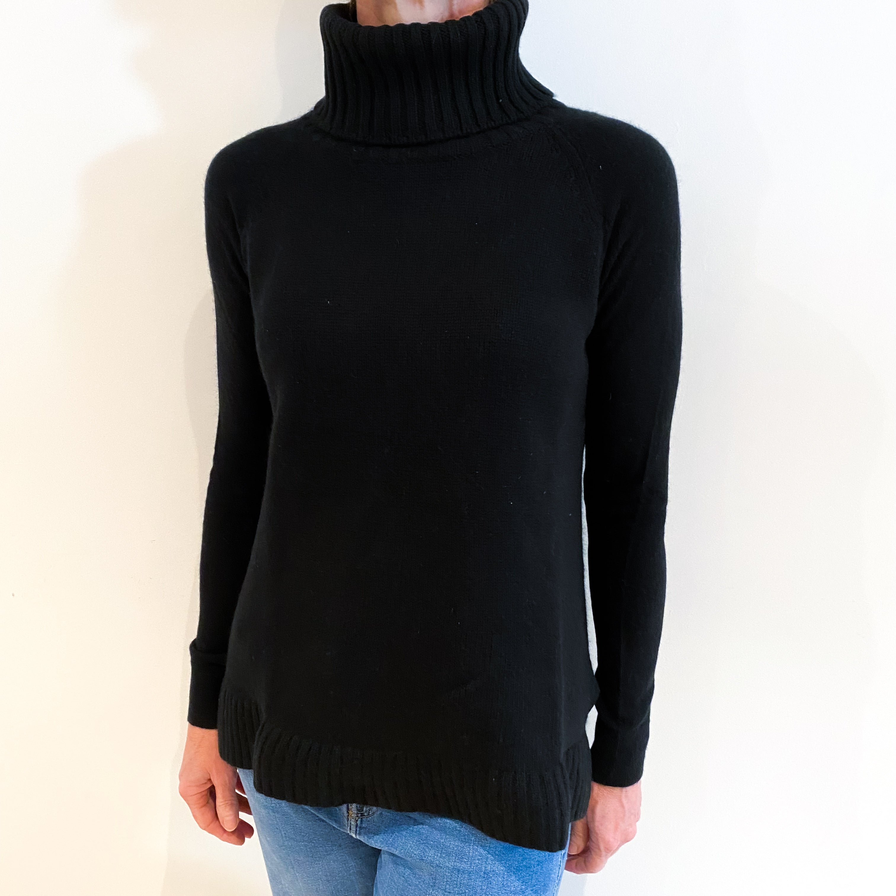 Black Cashmere Polo Neck Tunic Jumper Small