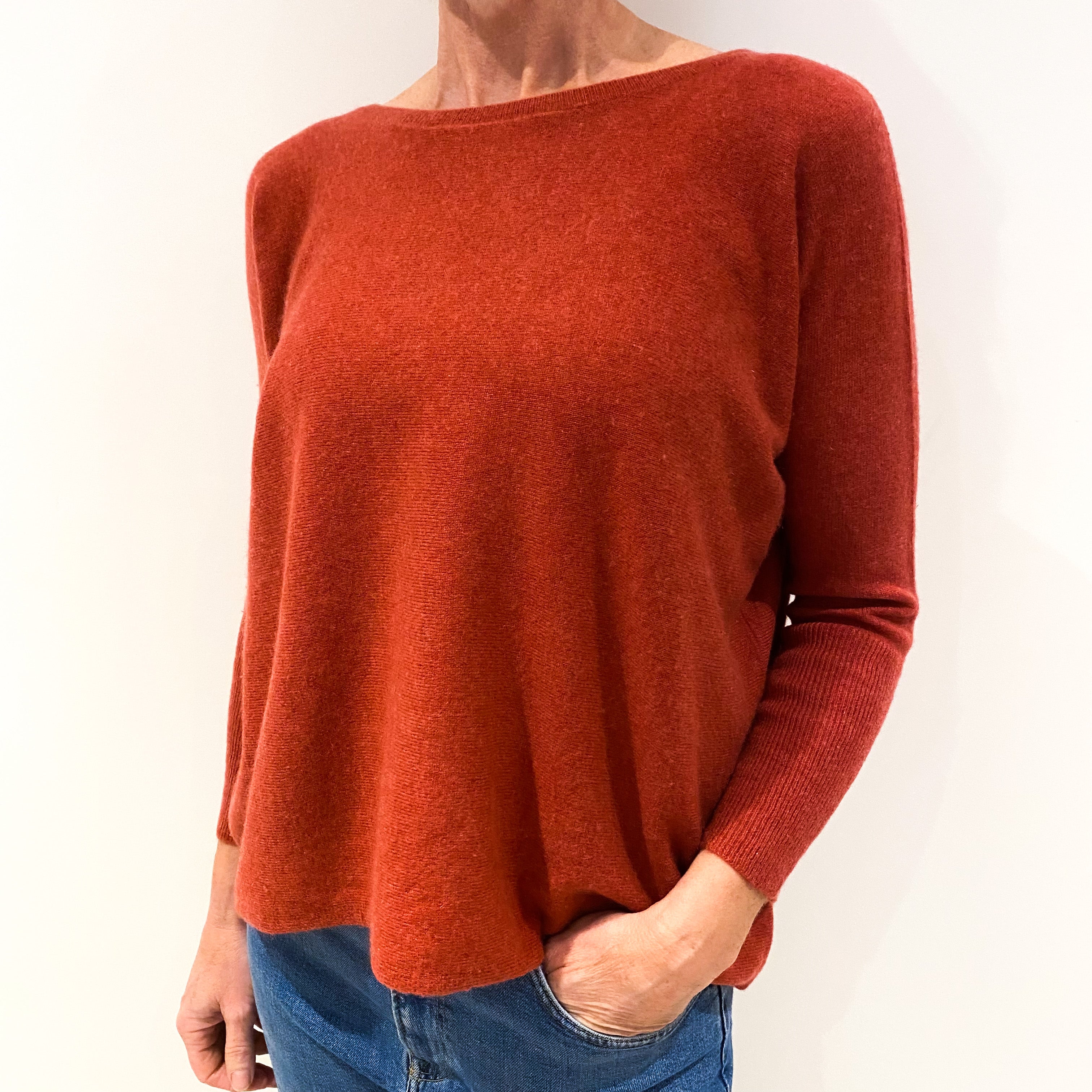 Paprika Orange Cashmere Boxy Crew Neck Jumper Small