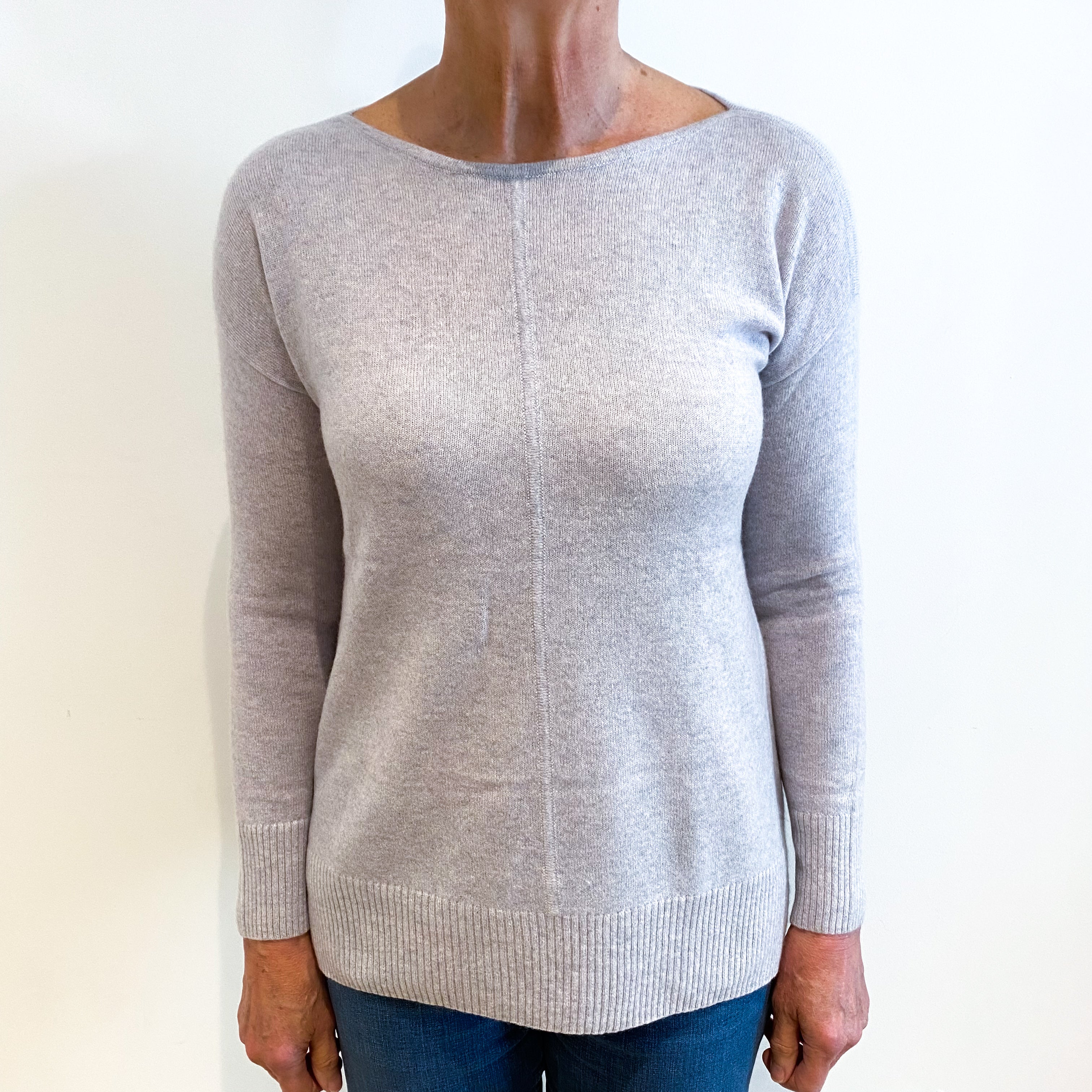 Silver Grey Cashmere Slash Neck Jumper Medium