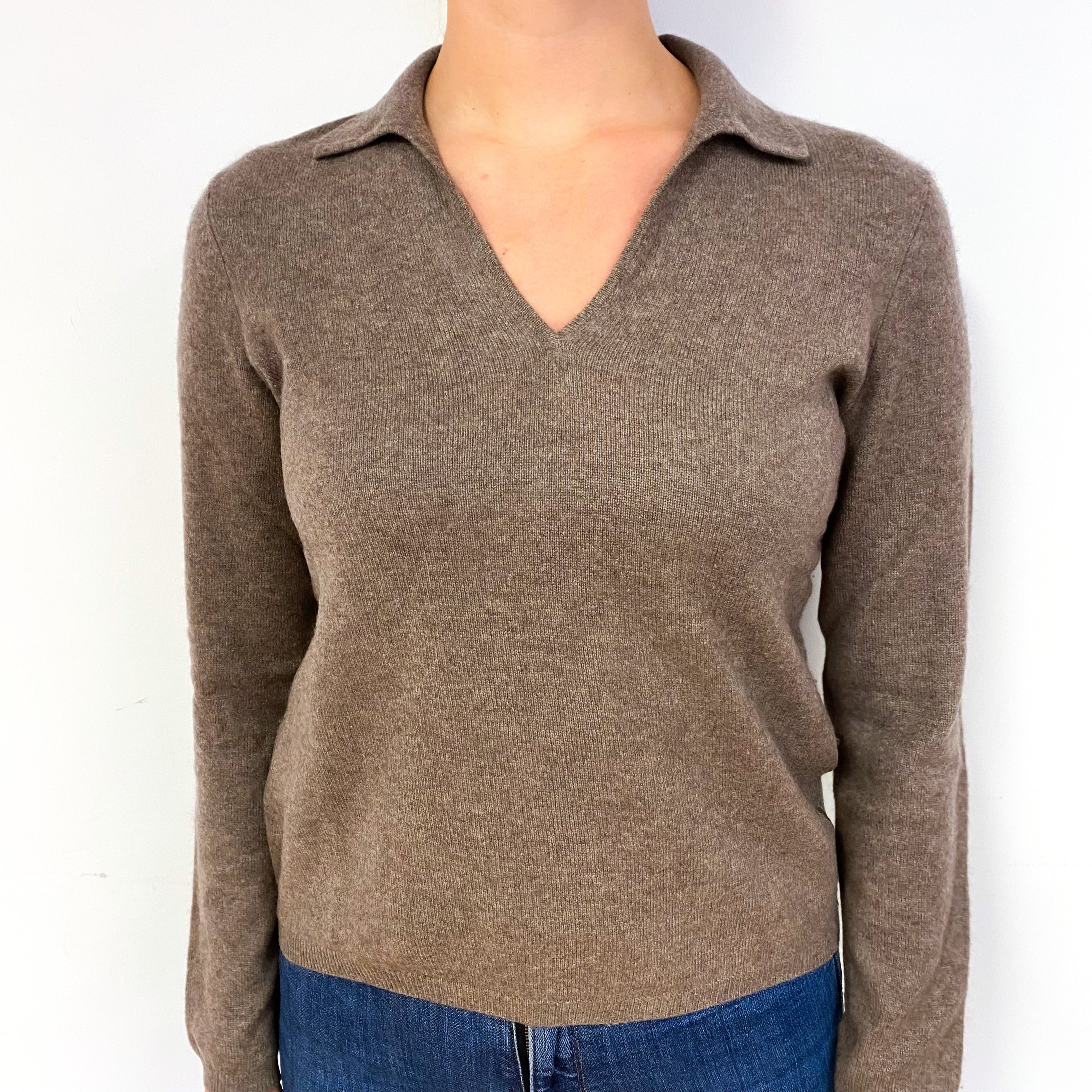 Donkey Brown Cashmere Collared V-Neck Jumper Small