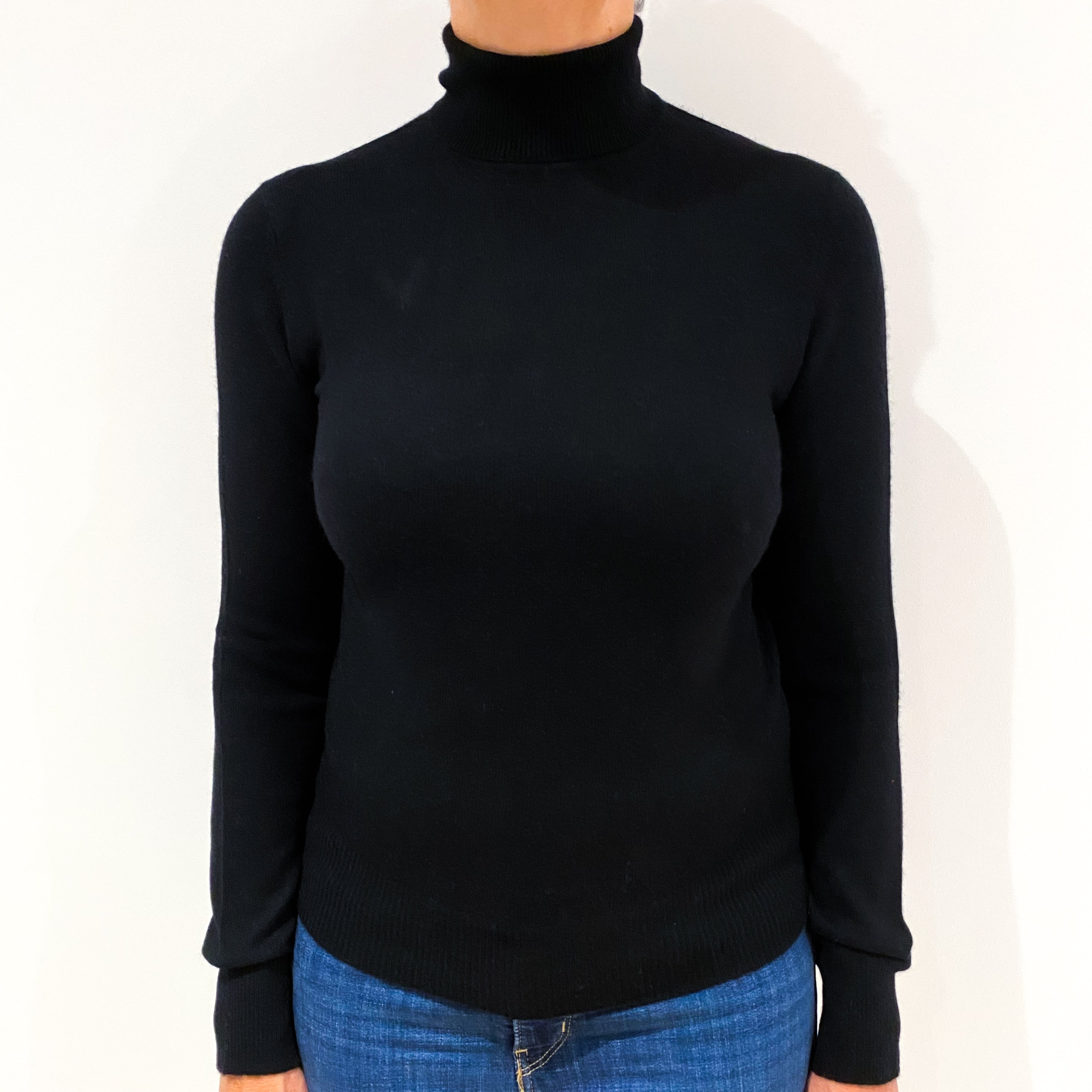 Black Cashmere Polo Neck Jumper Medium