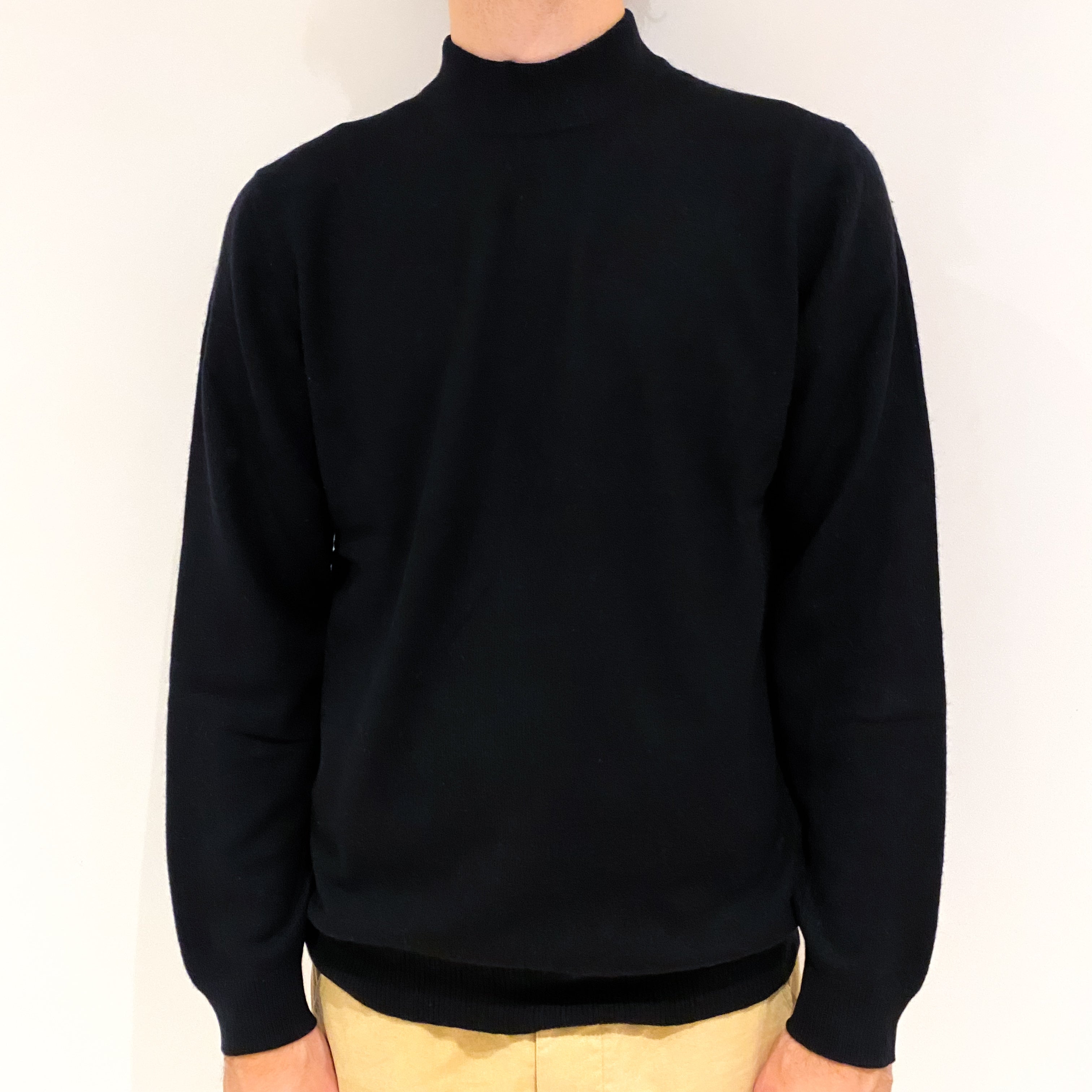 Men's Black Cashmere Turtle Neck Jumper Large