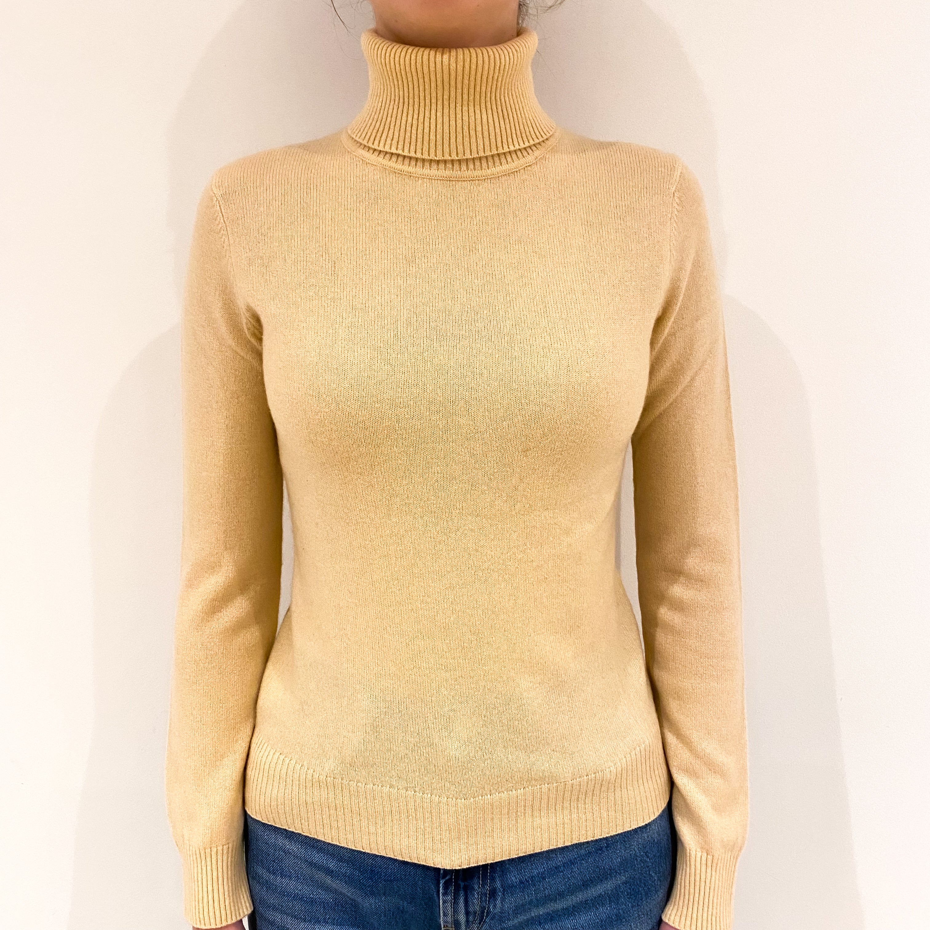 Sand Beige Cashmere Polo Neck Jumper Extra Small