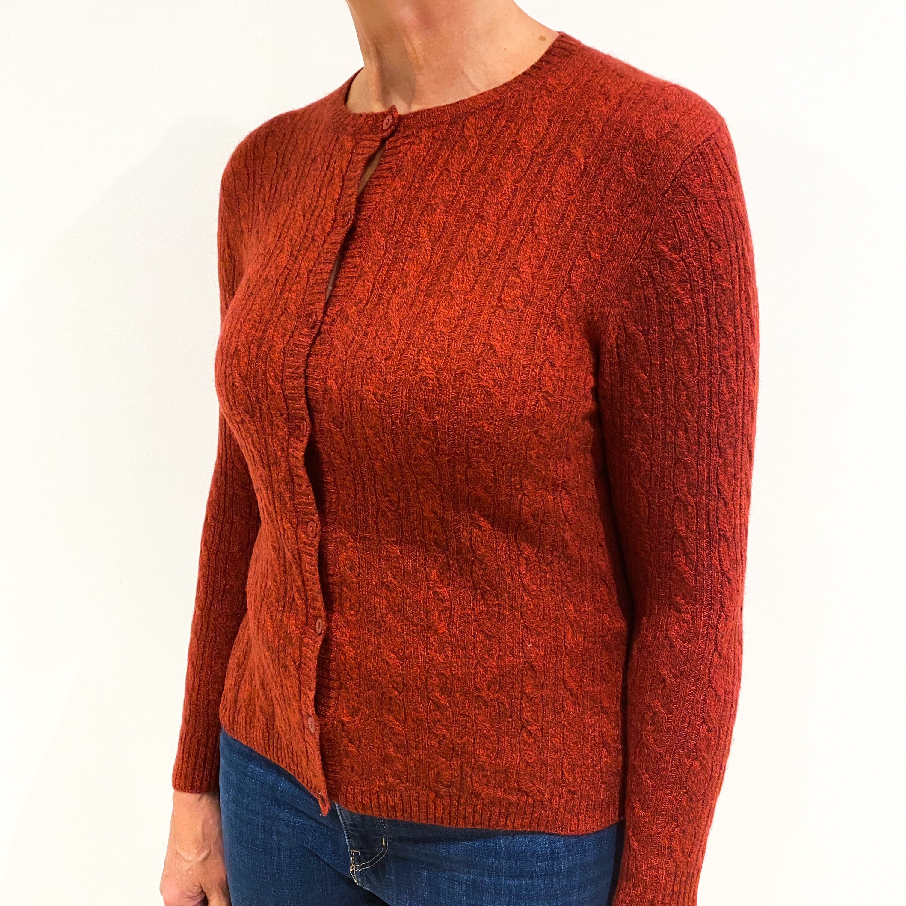 Rust Red Cashmere Crew Neck Cardigan Medium