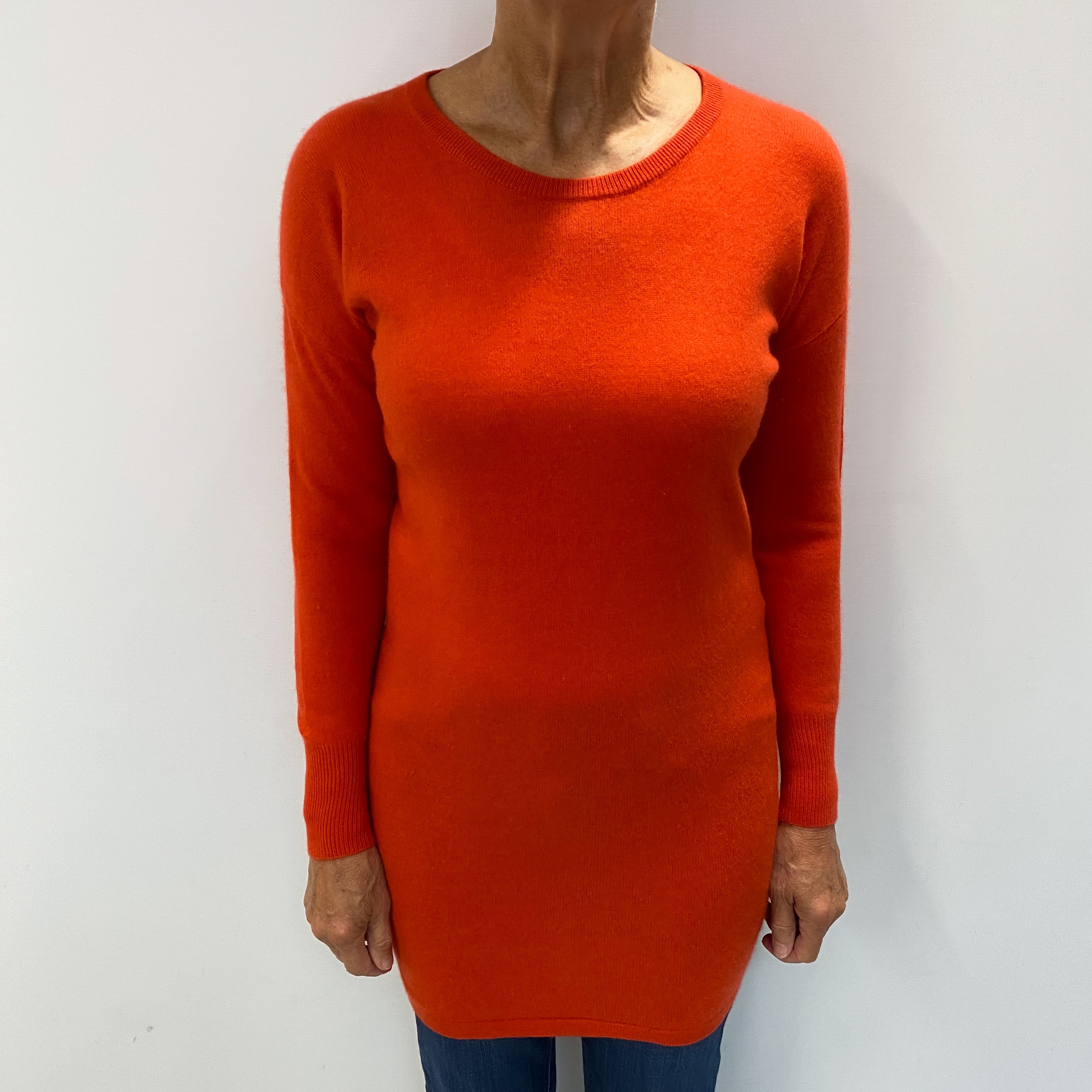 Vermillion Orange Cashmere Crew Neck Longline Jumper Medium