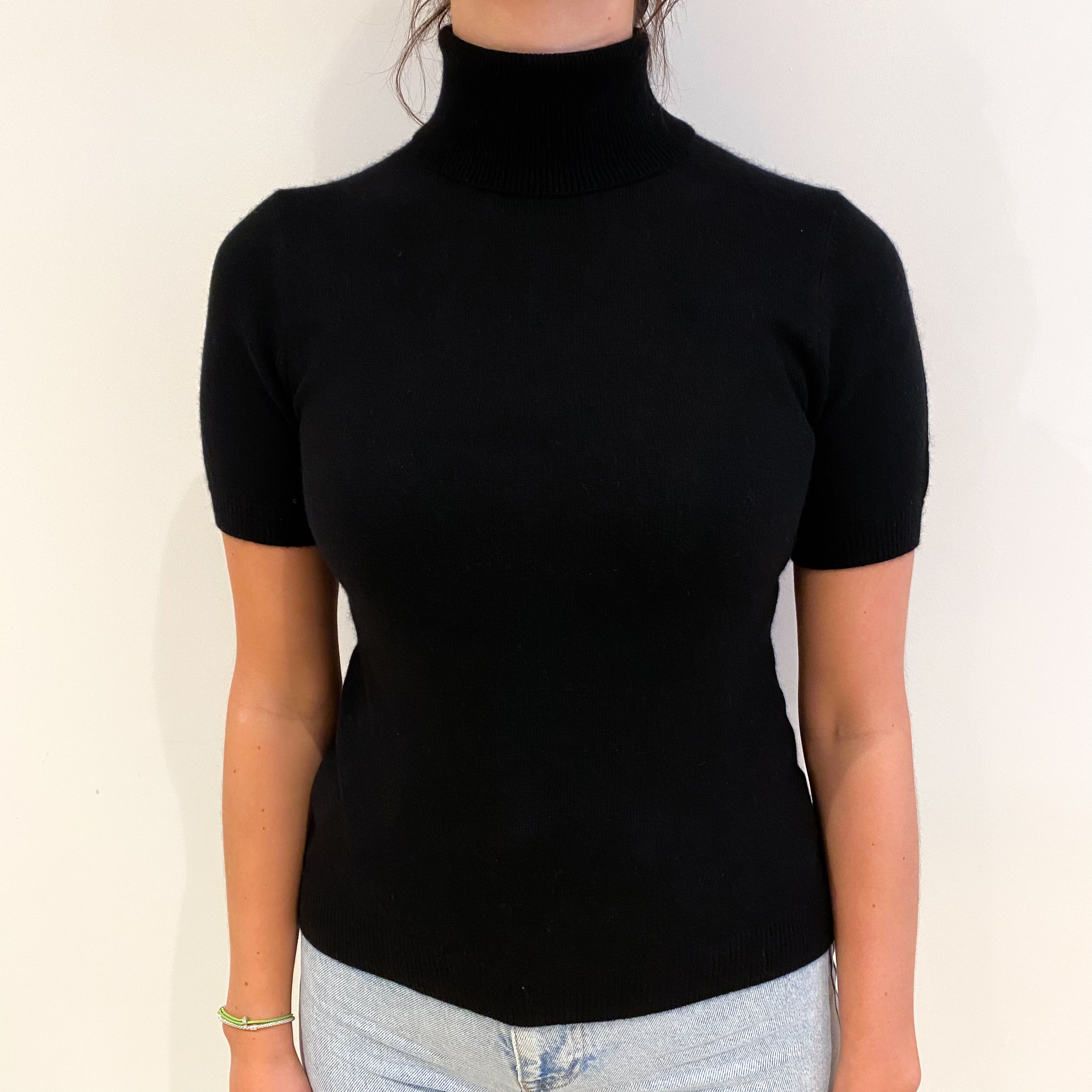 Black Cashmere Polo Neck Short Sleeved Jumper Small