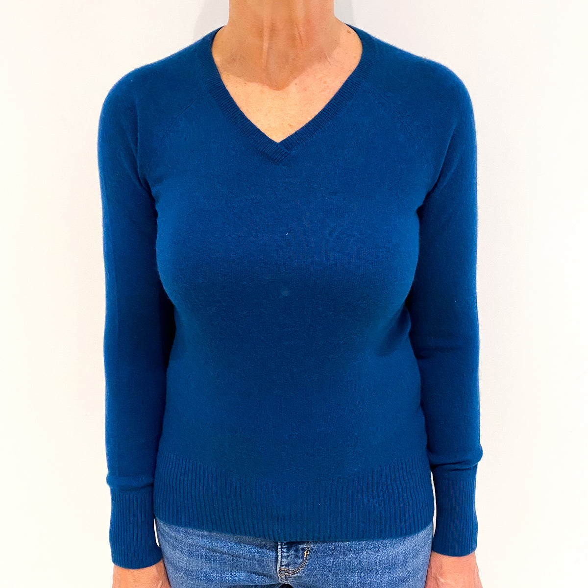 Petrol Blue Cashmere V Neck Jumper Medium