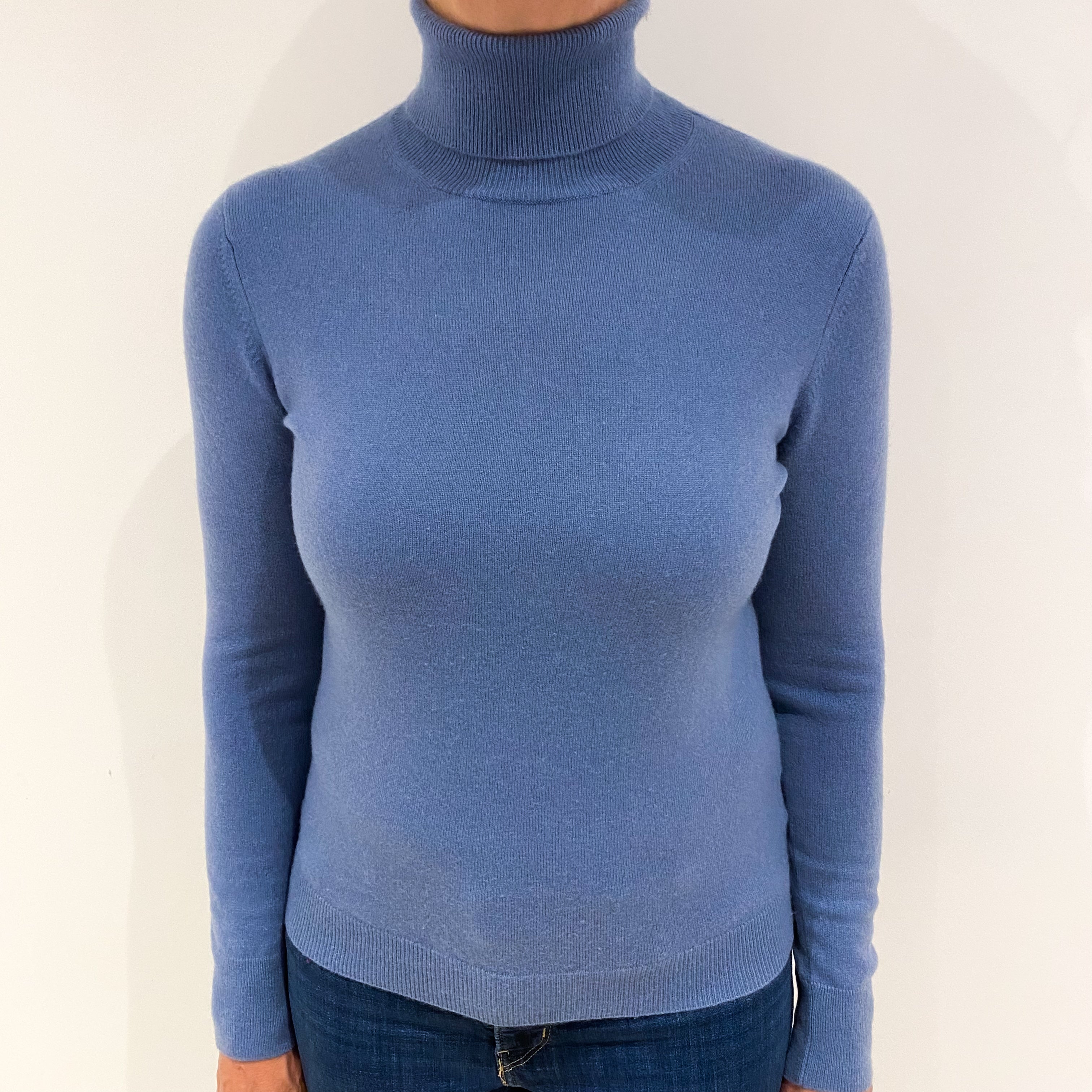 Airforce Blue Cashmere Polo Neck Jumper Medium