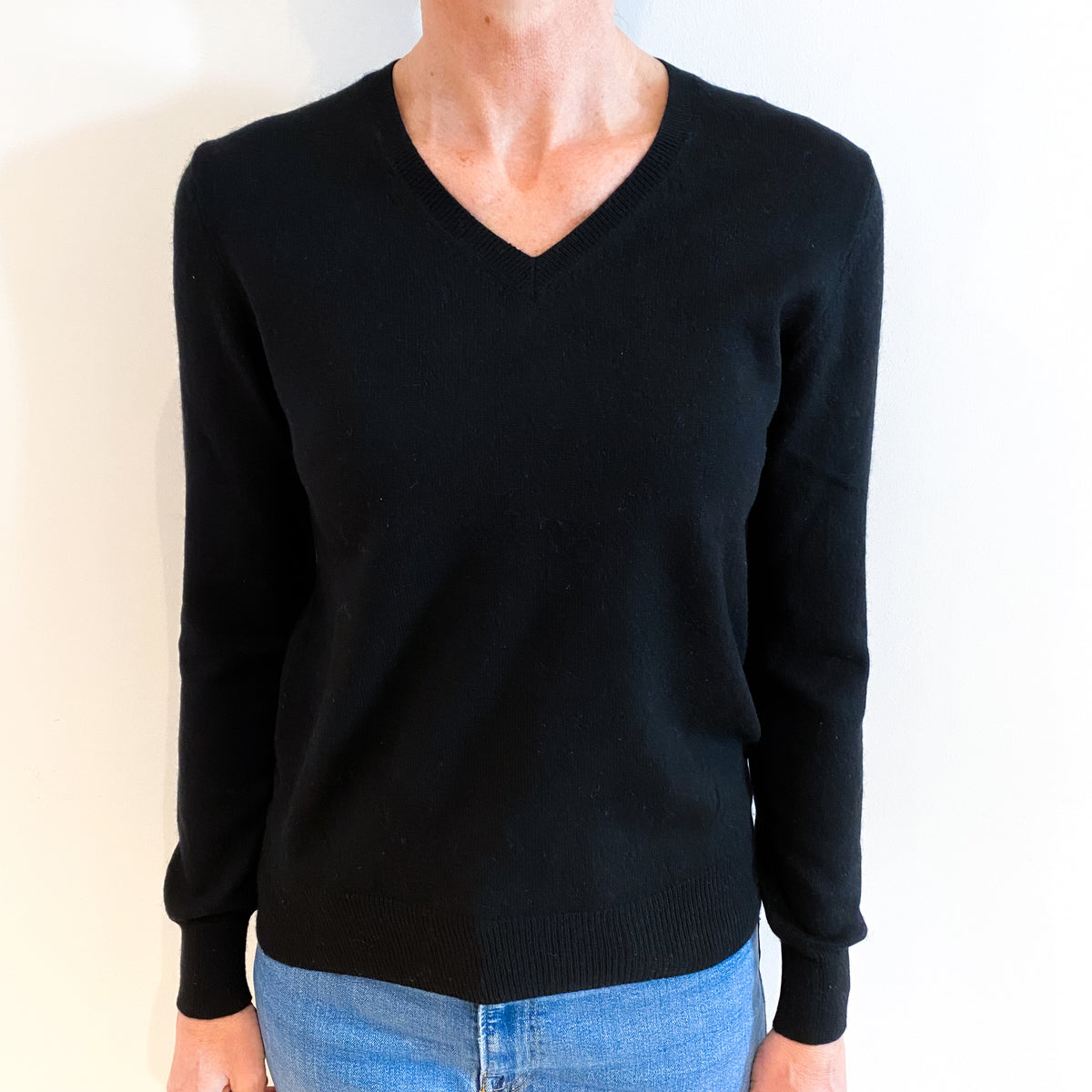 Black Cashmere V Neck Jumper Small