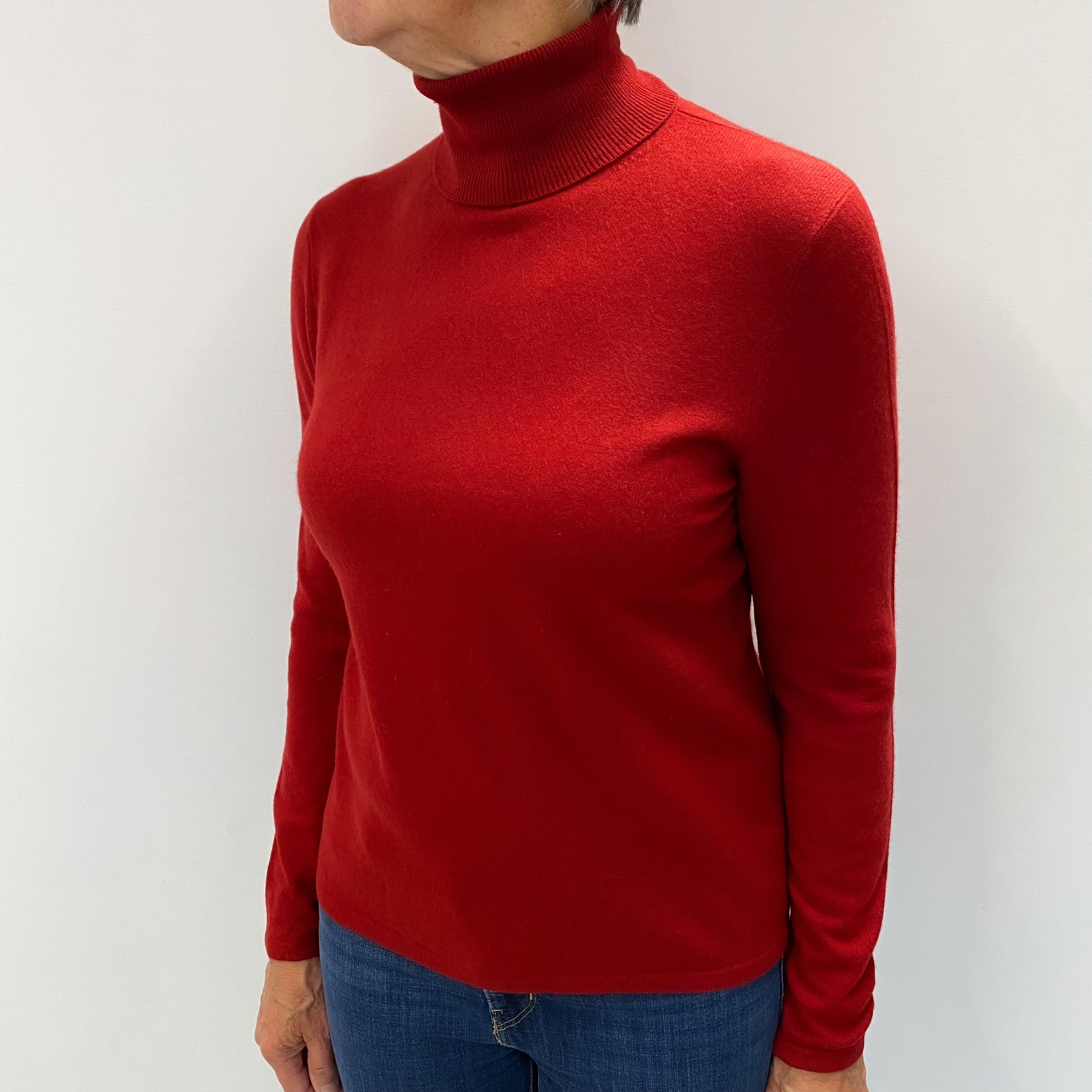 Neiman Marcus Phoenix Red Cashmere Polo Neck Jumper Medium