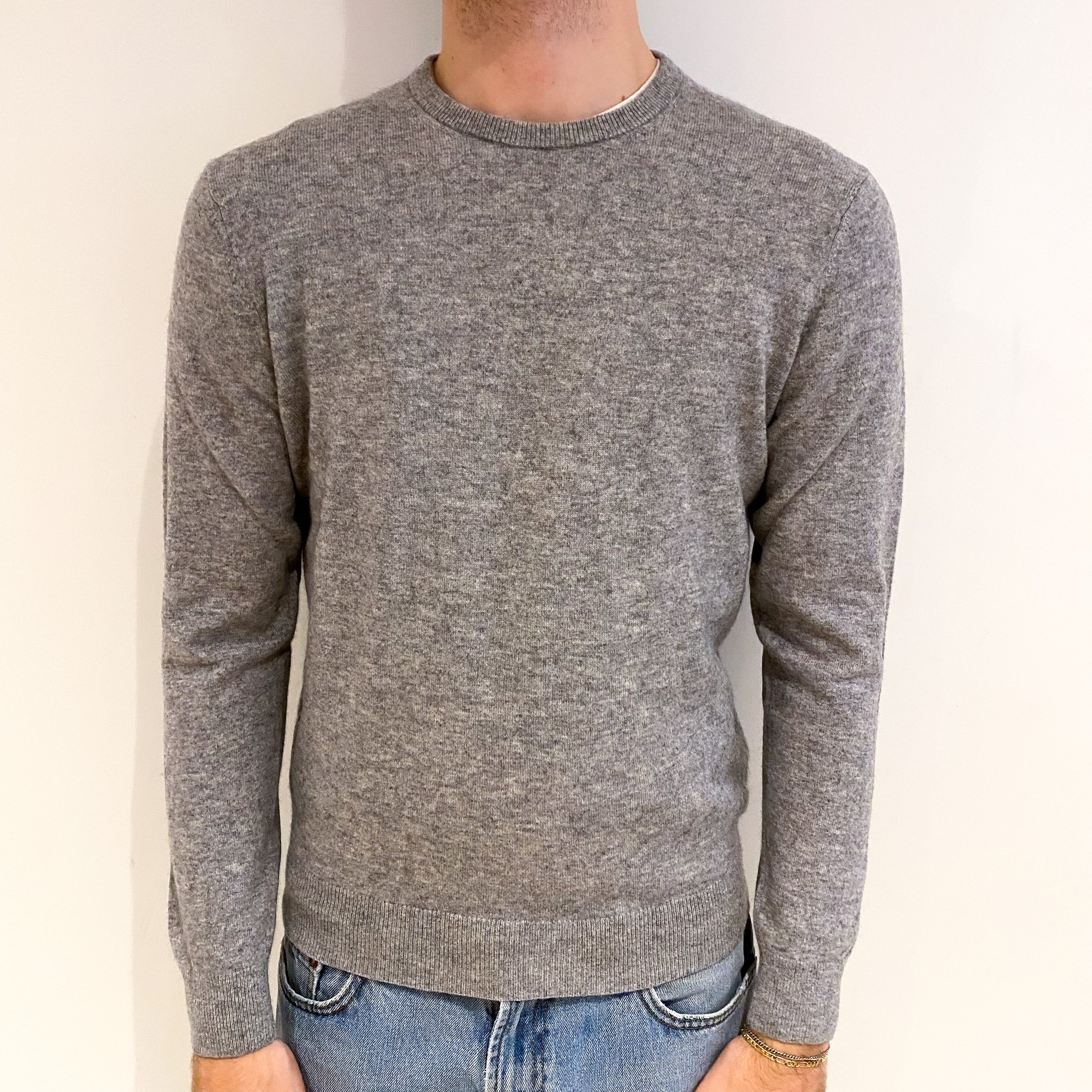 Men's Smoke Grey Cashmere Crew Neck Jumper Medium