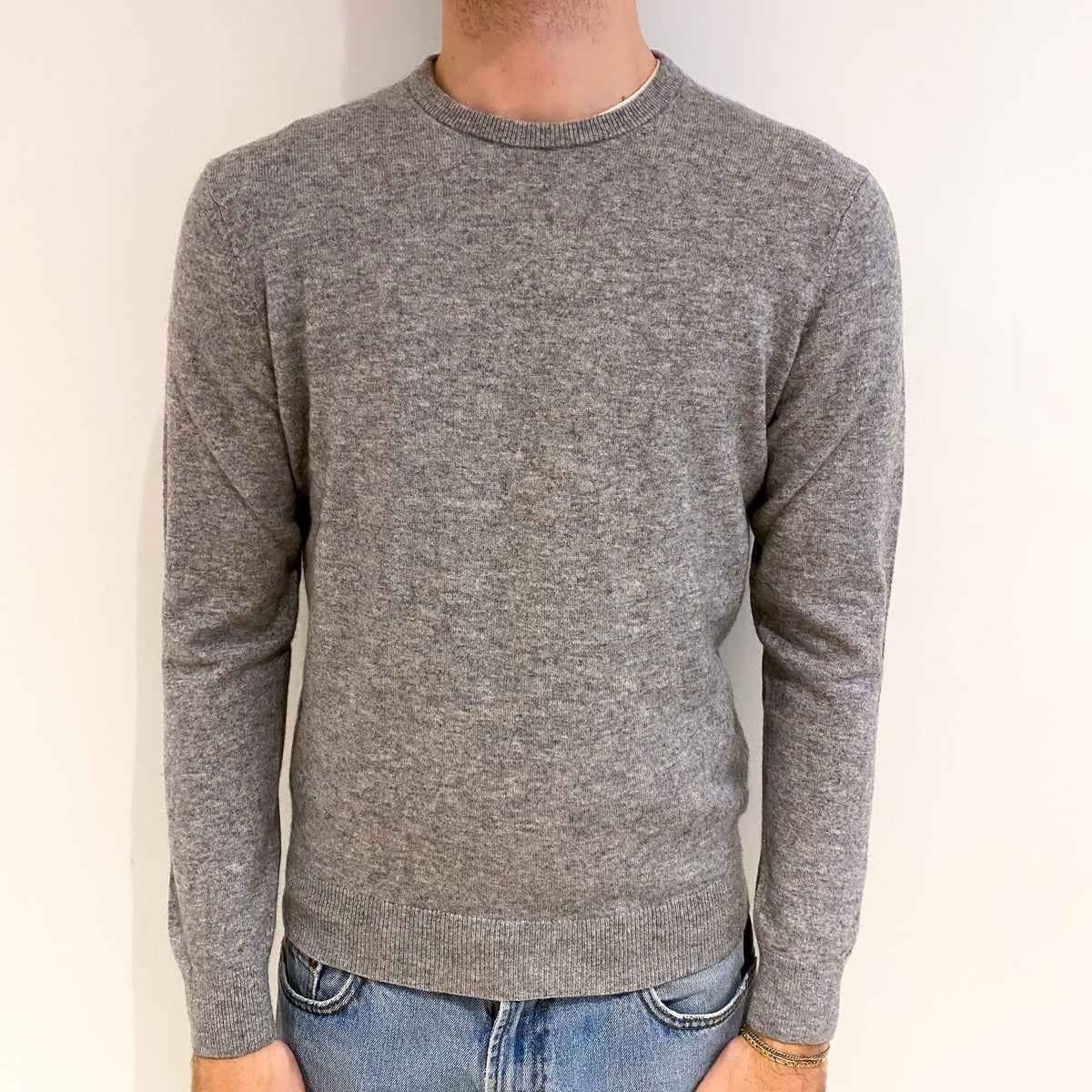 Men's Smoke Grey Cashmere Crew Neck Jumper Medium