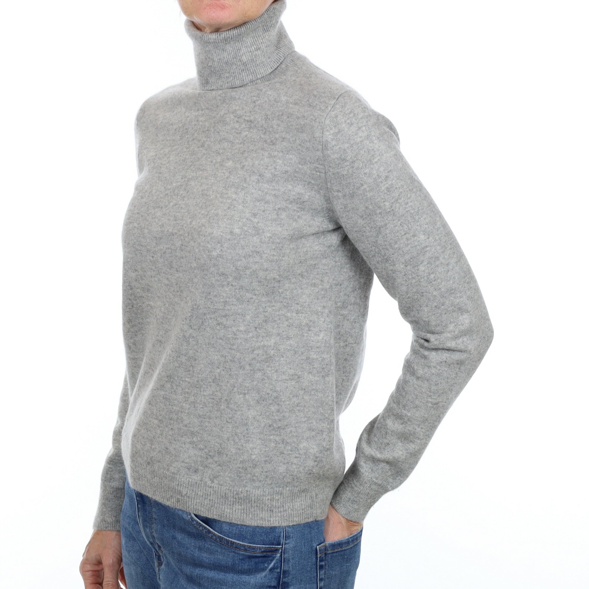 Smoke Grey Cashmere Polo Neck Jumper Small