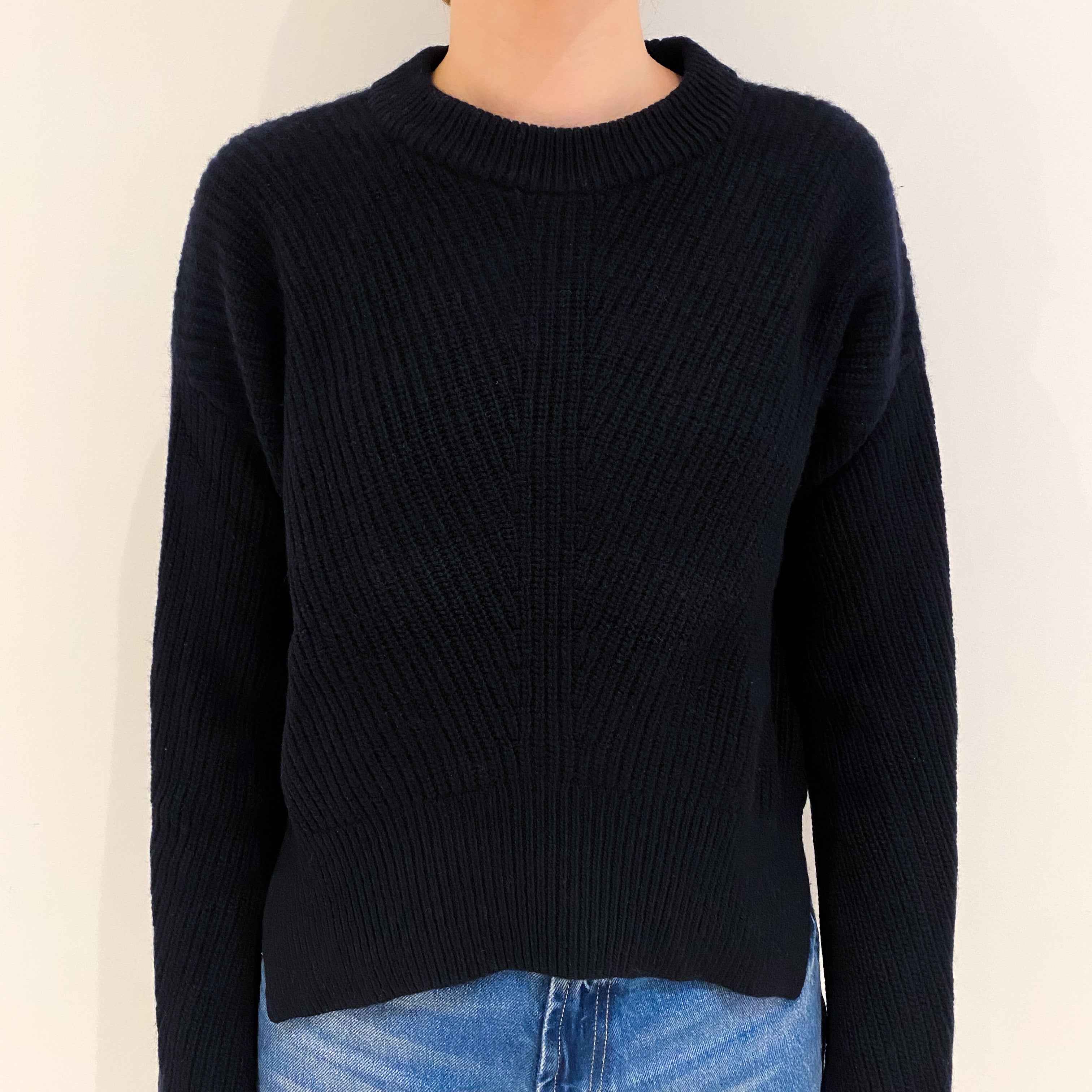 Dark Navy Chunky Rib Cashmere Crew Neck Jumper Extra Small