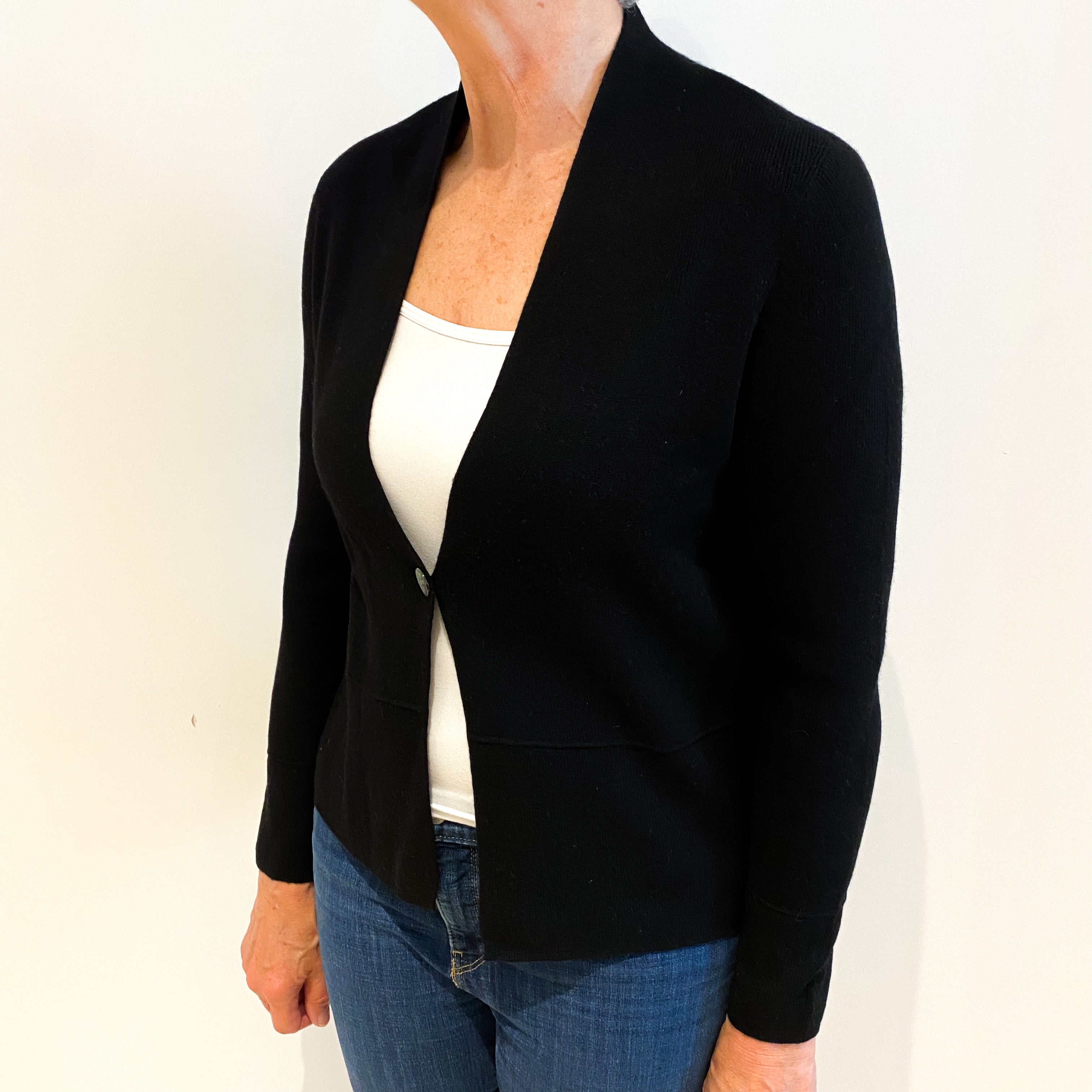 Black Cashmere V Neck Cardigan Medium