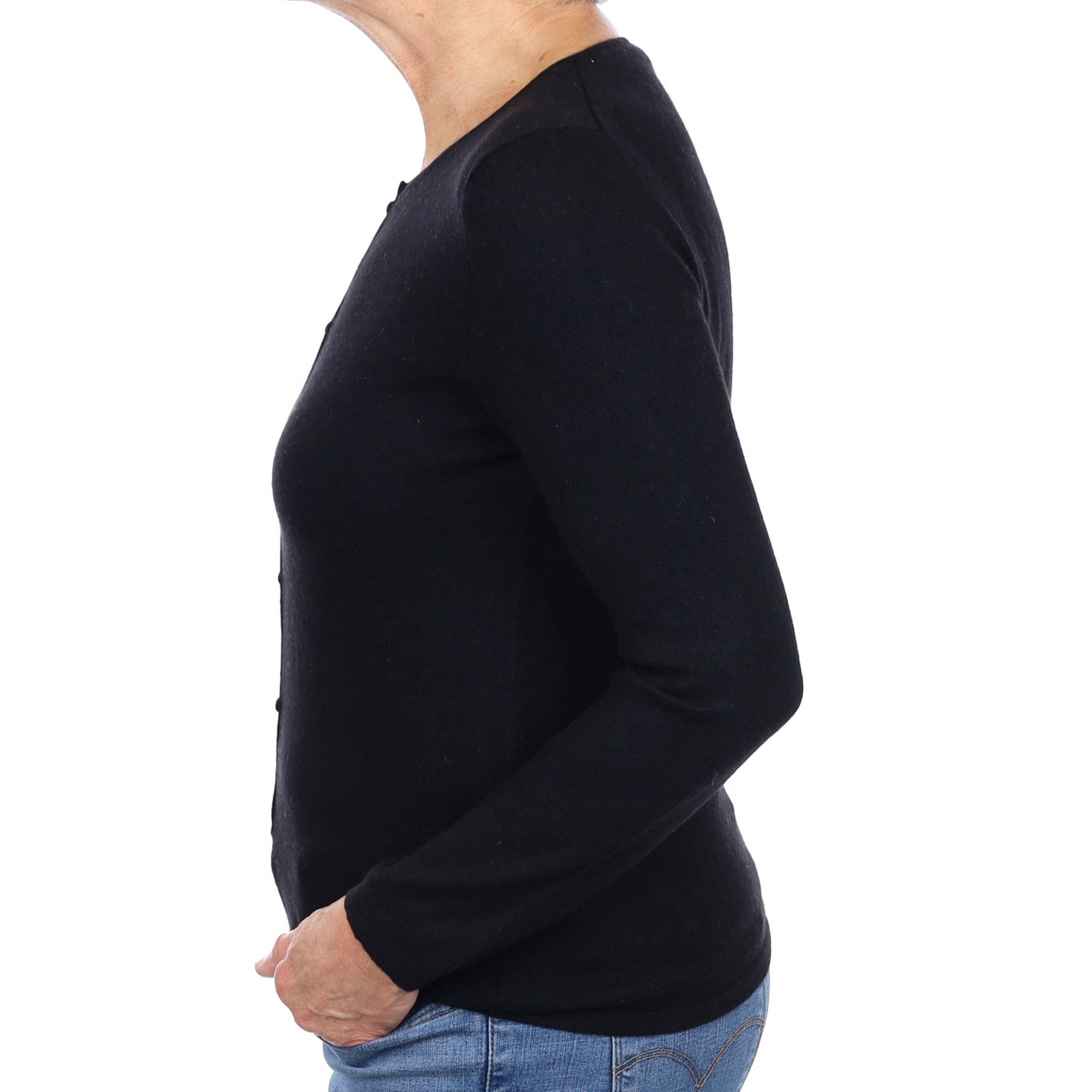 Black Cashmere Crew Neck Cardigan Medium