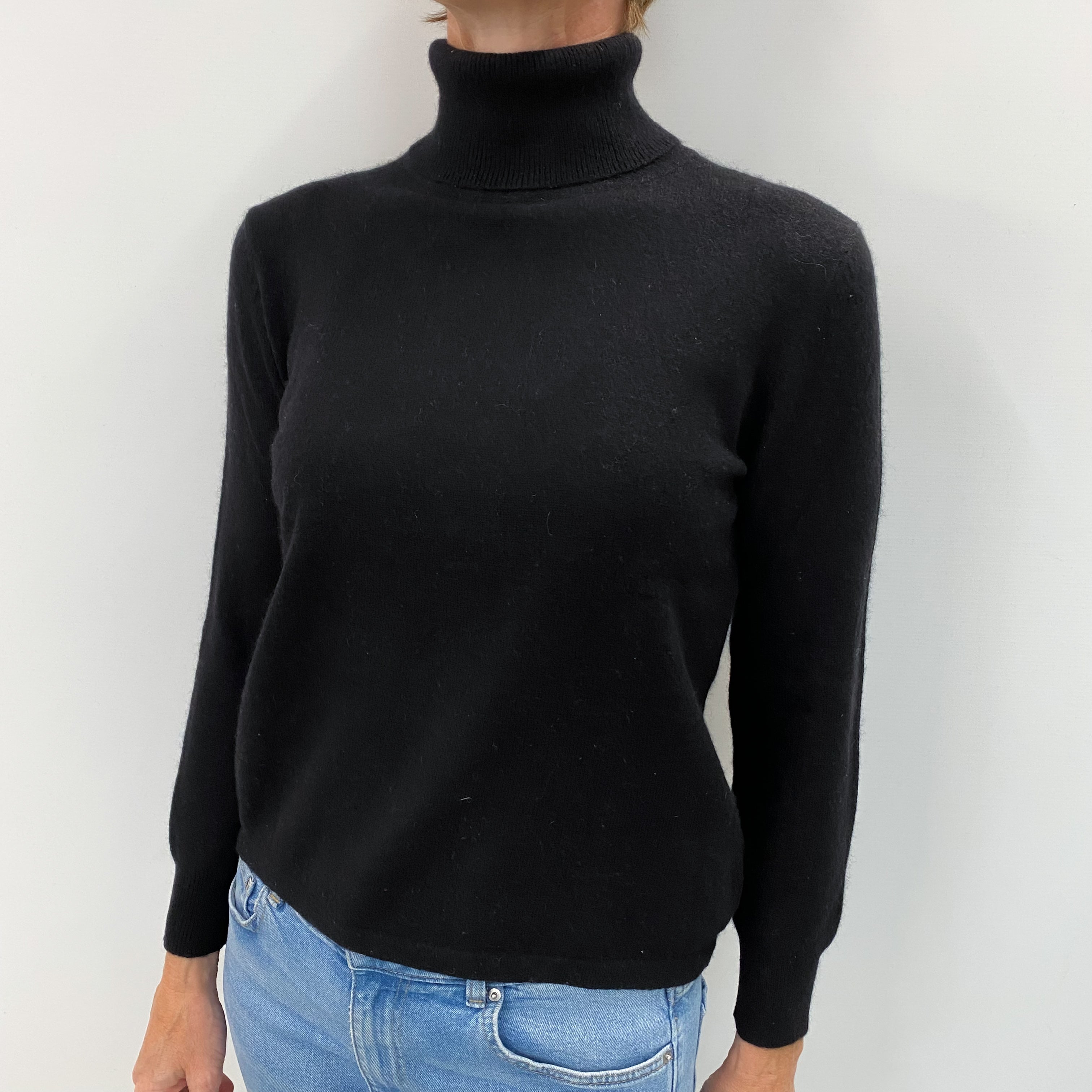 Black Cashmere Polo Neck Jumper Small