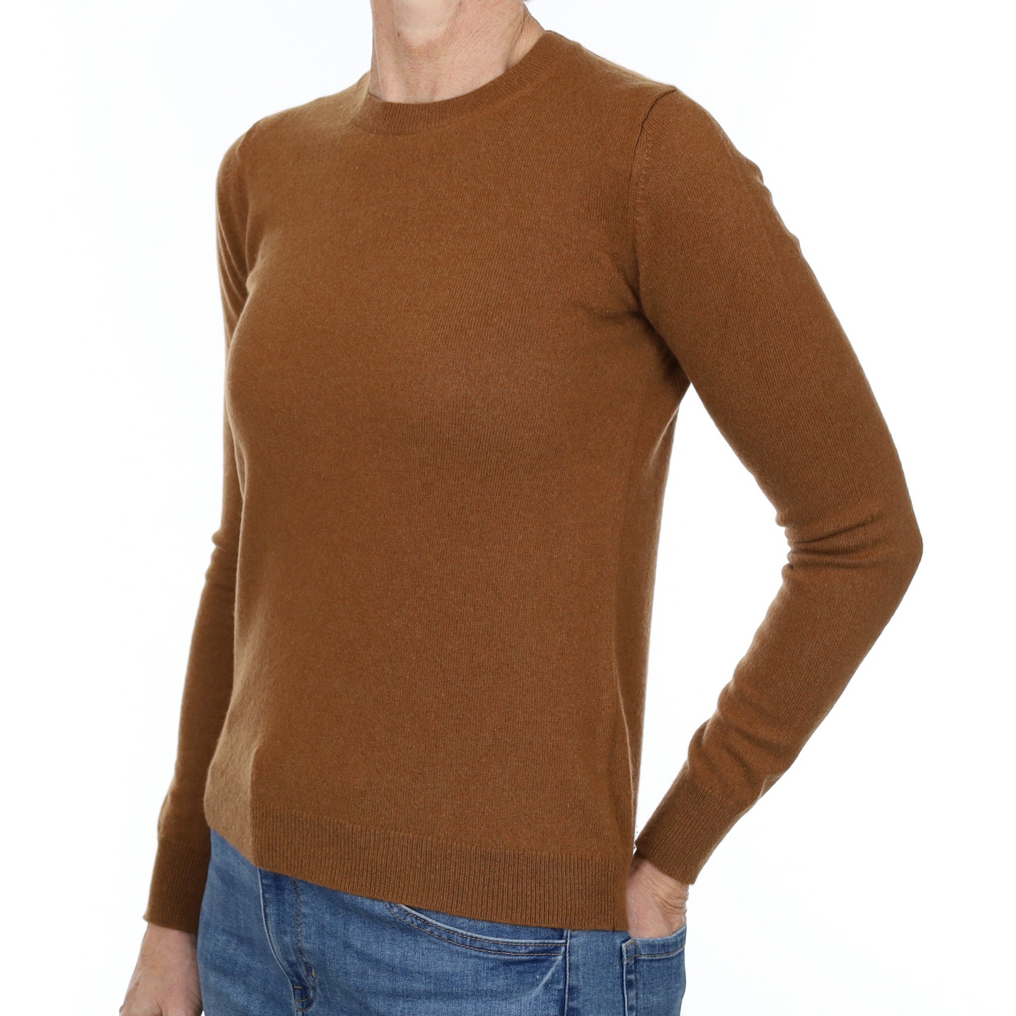 Cinnamon Brown Cashmere Crew Neck Jumper Small