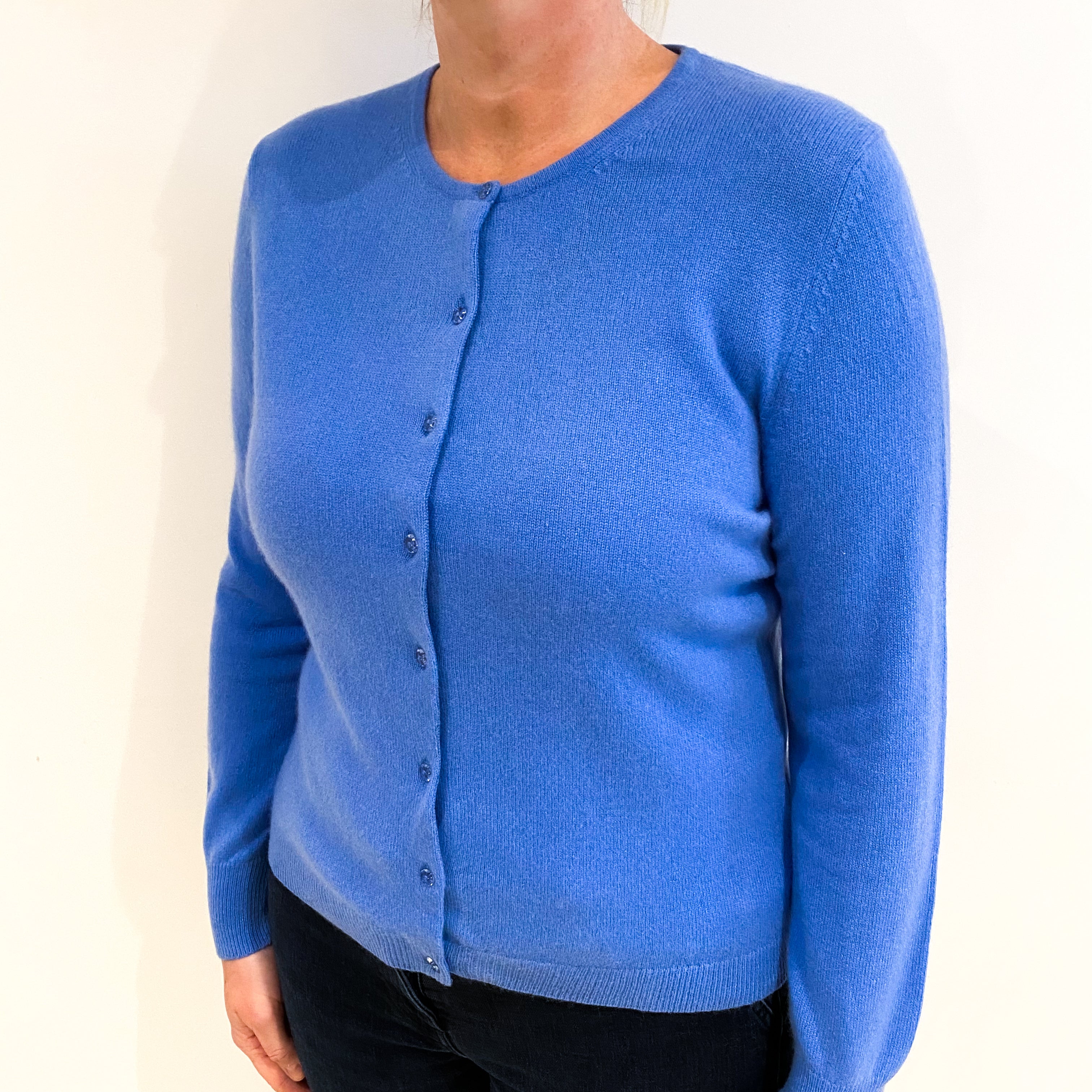 Forget Me Not Blue Cashmere Crew Neck Cardigan Large