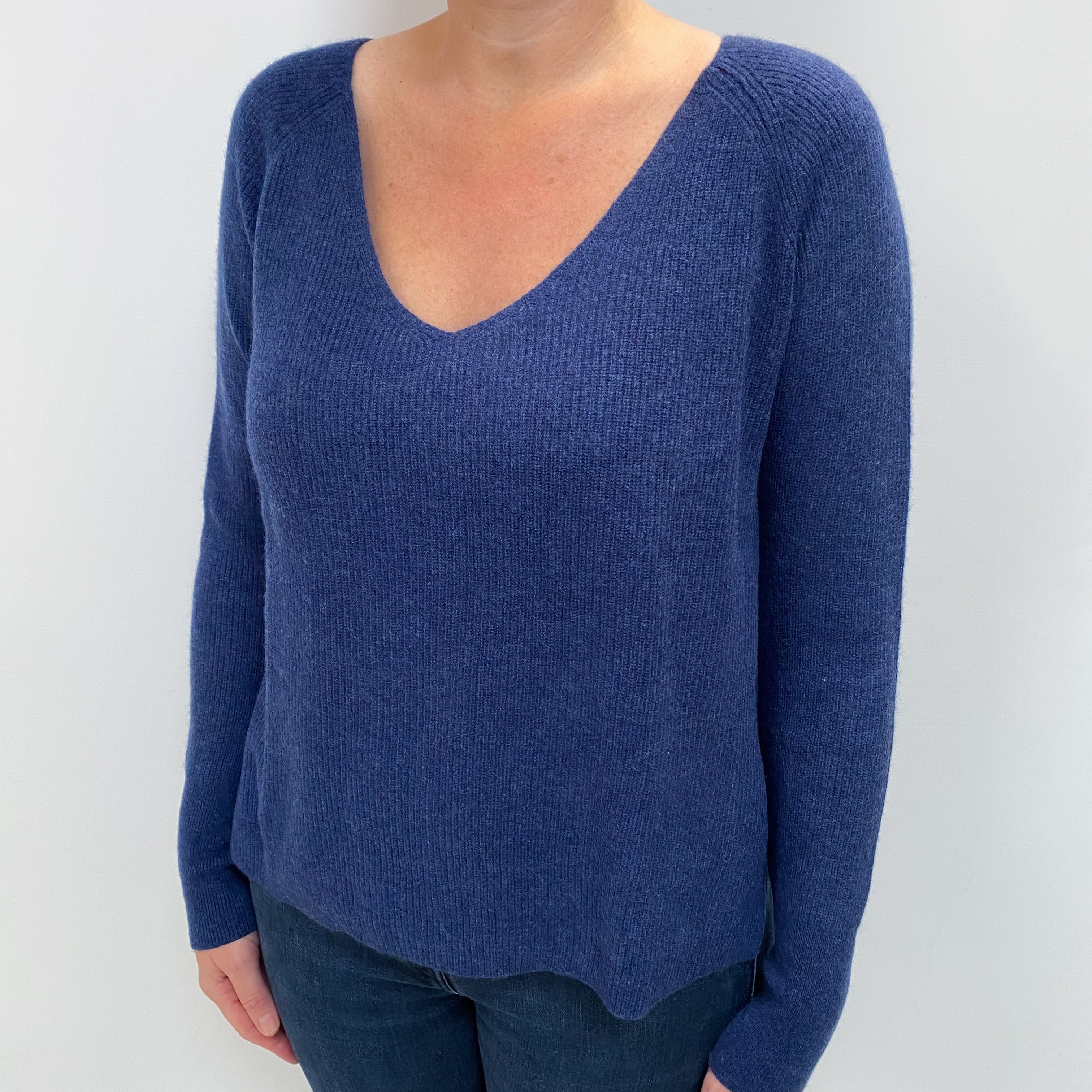 French Navy Cashmere V Neck Jumper Large