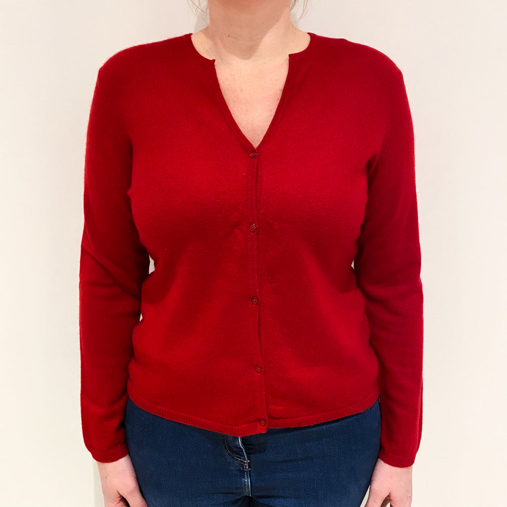 Post Box Red Cashmere Notch Neck Cardigan Large