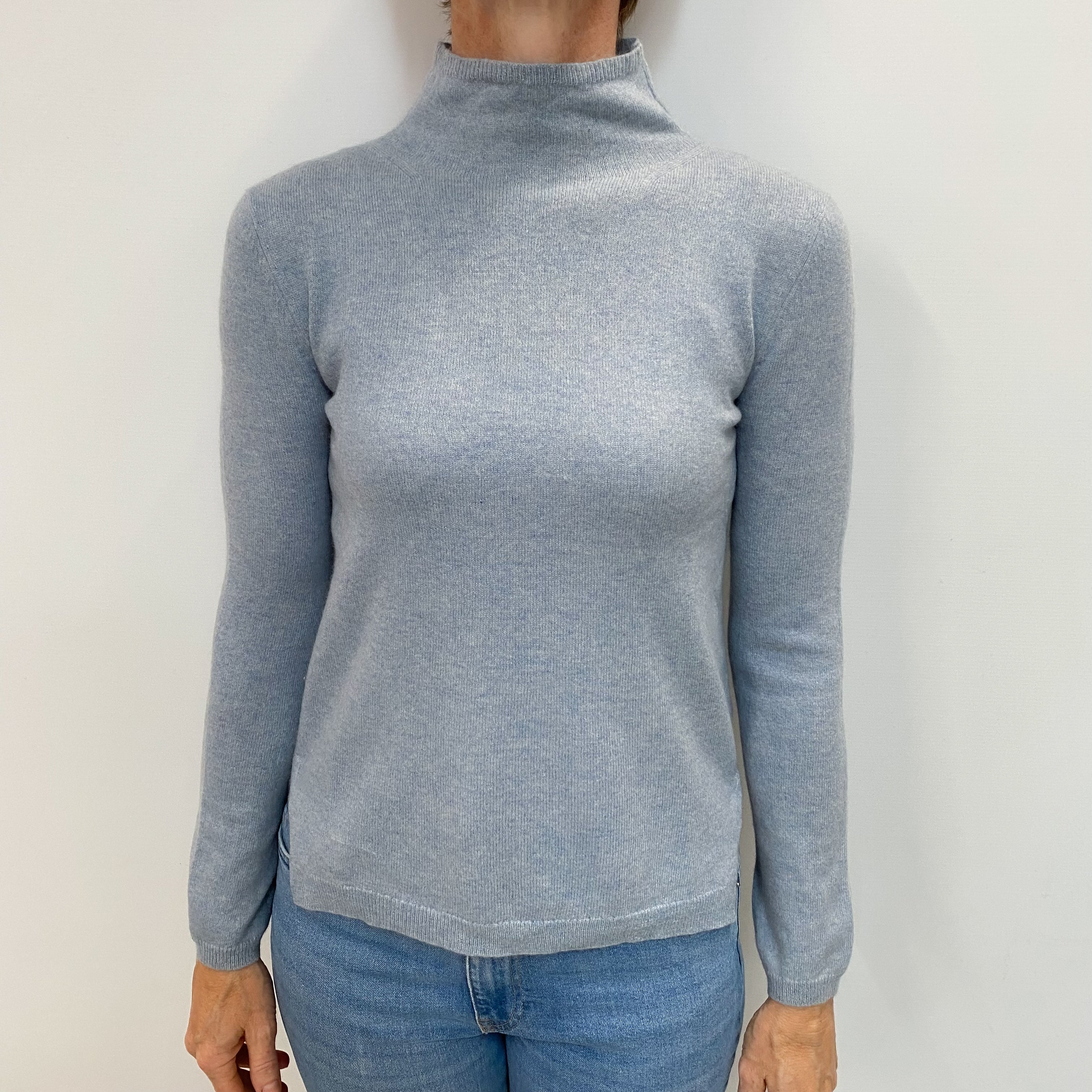 Baby Blue Marl Cashmere Funnel Neck Jumper Small