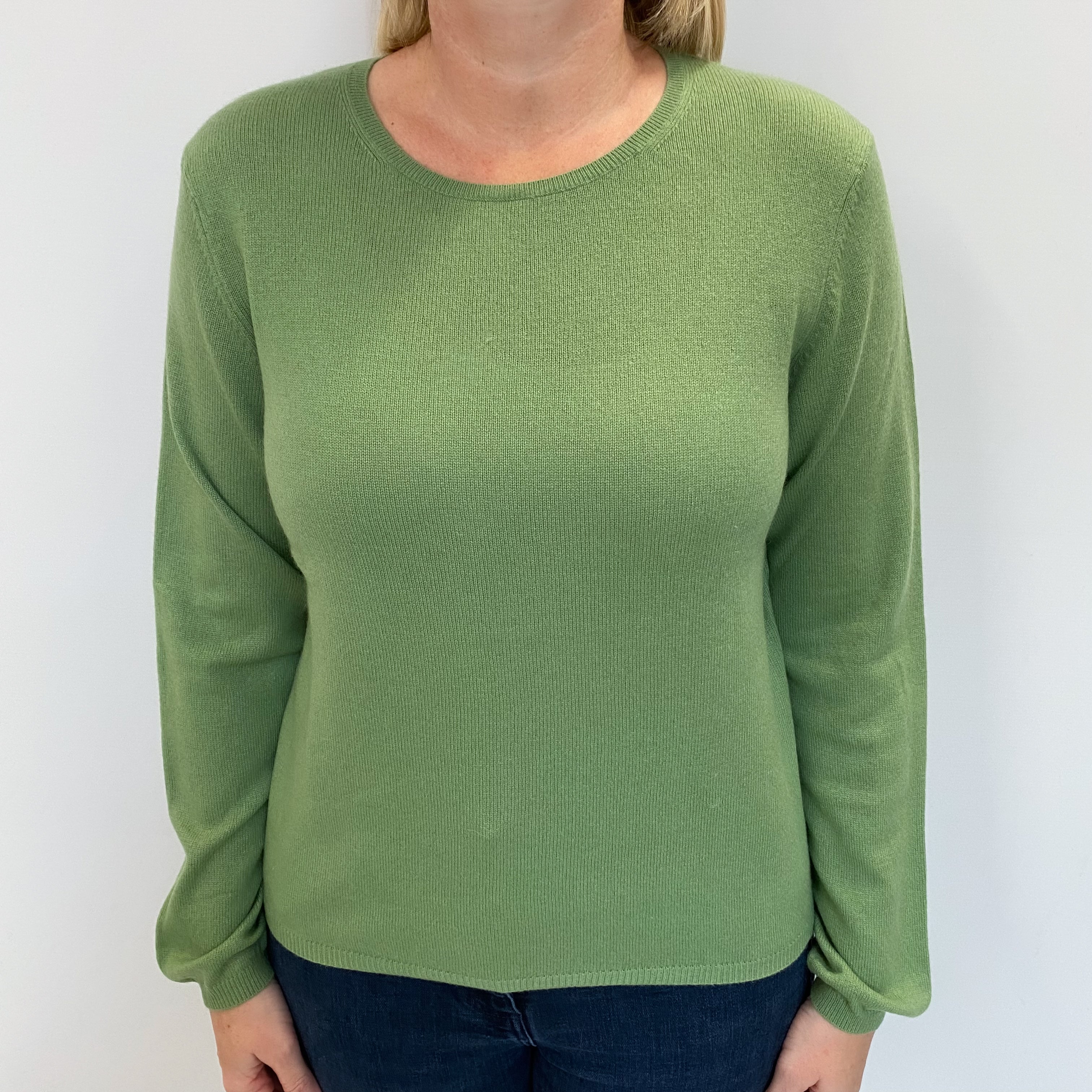 Pear Green Cashmere Crew Neck Jumper Large