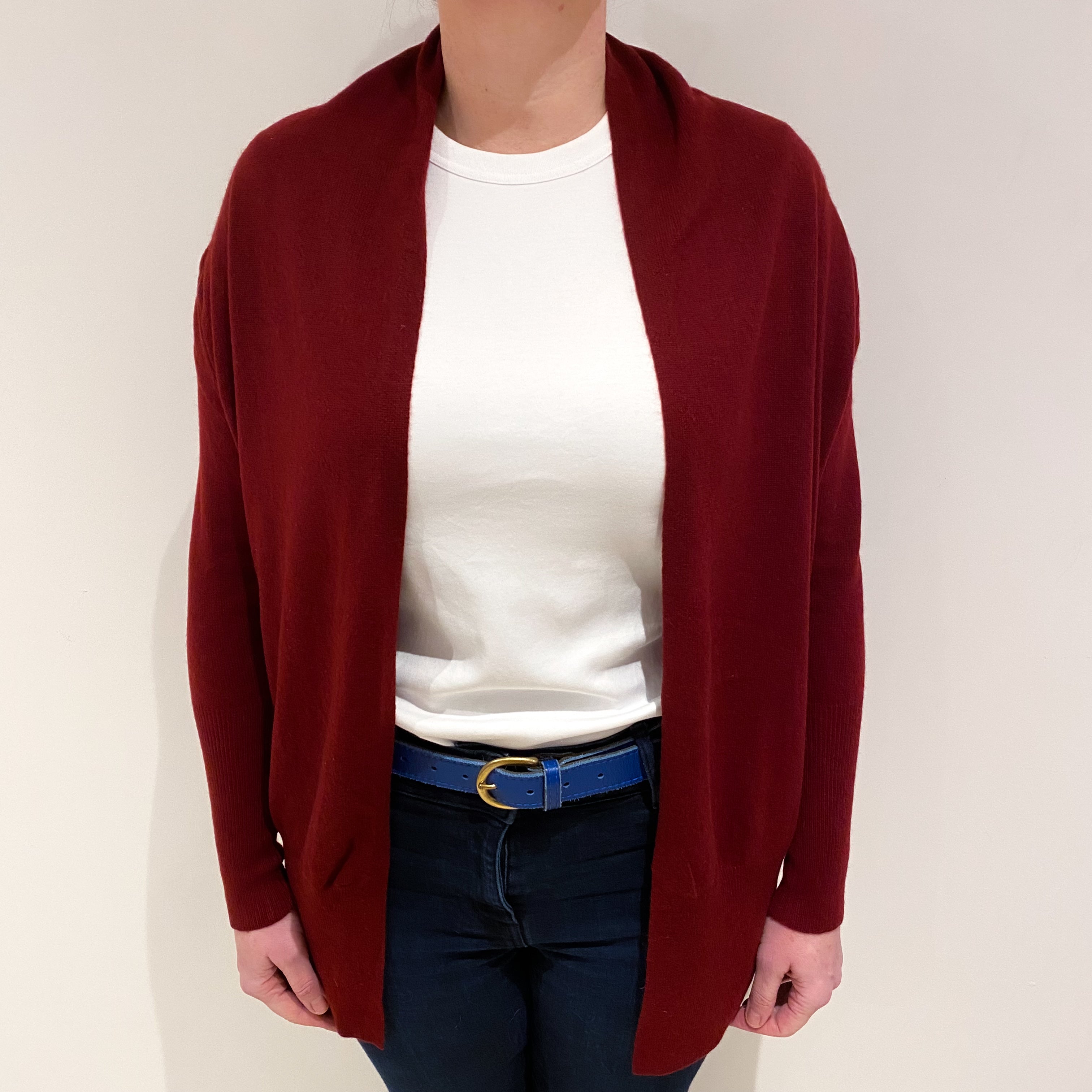 Burgundy Red Cashmere Edge to Edge Cardigan Large