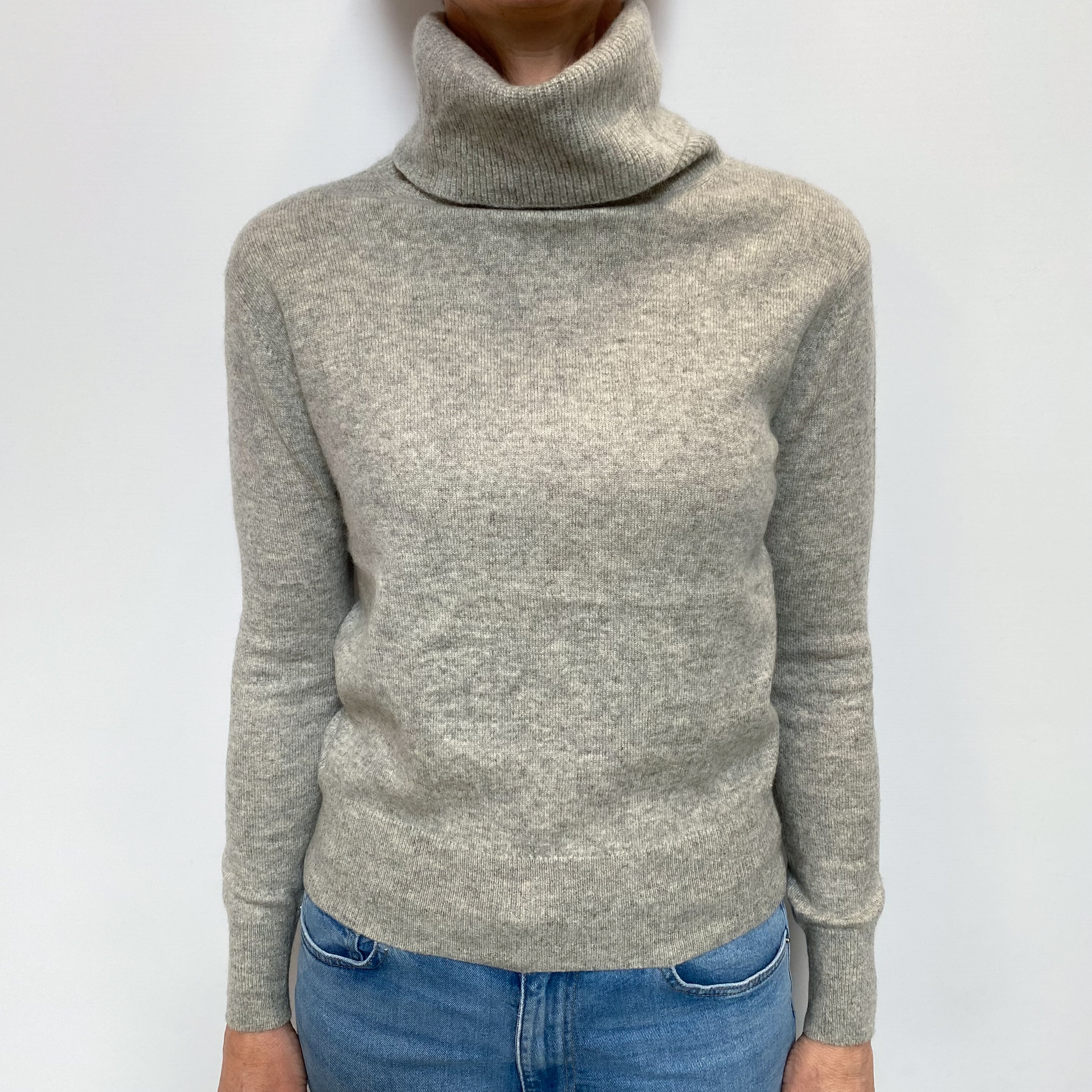 Smoke Grey Cashmere Polo Neck Jumper Small