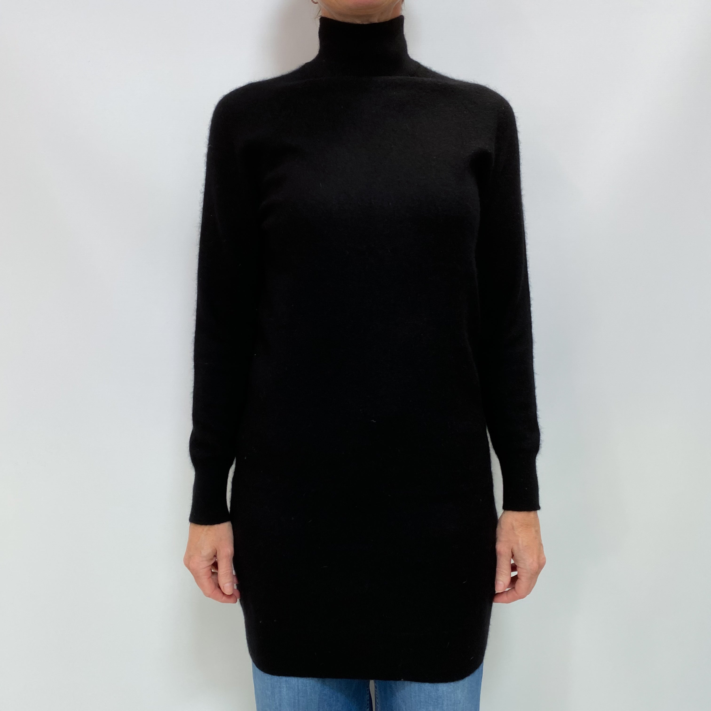 Black Cashmere Turtle Neck Tunic Jumper Small