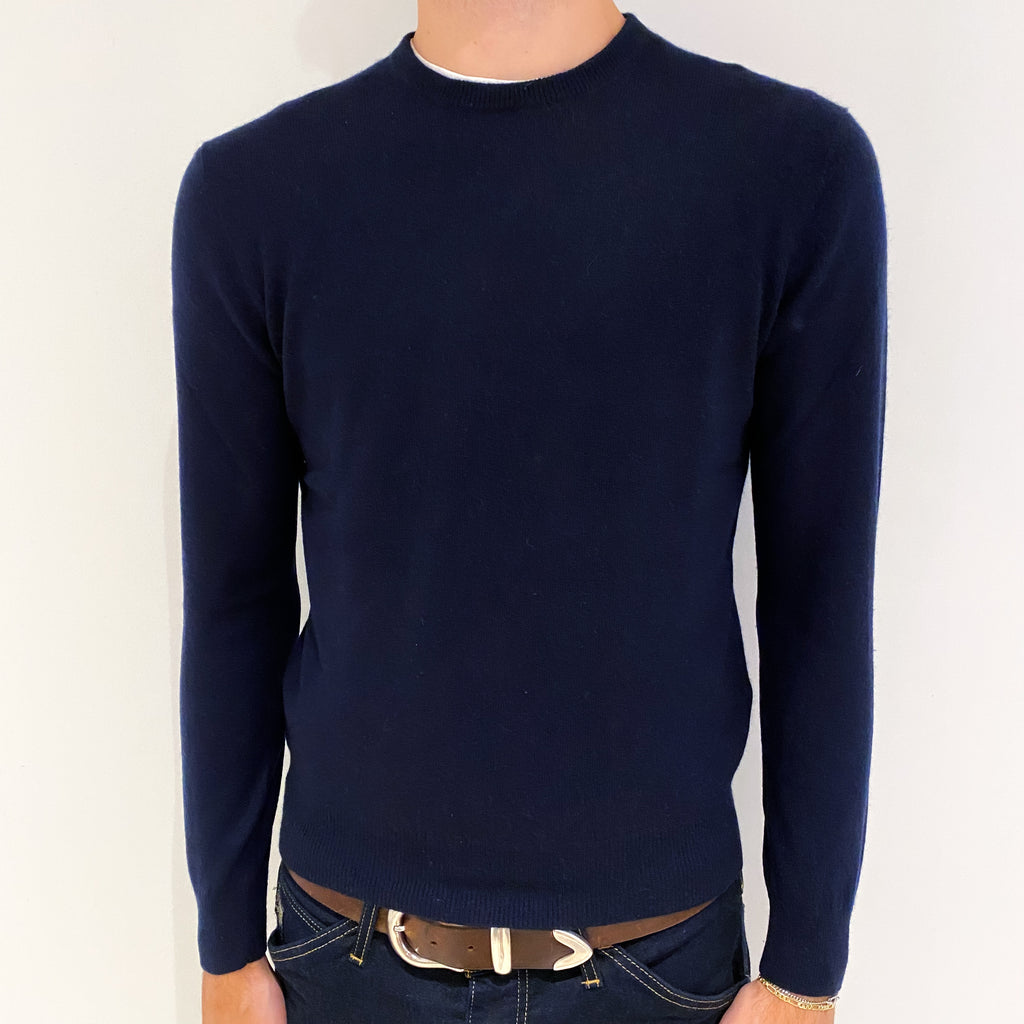 Men's Navy Blue Cashmere Crew Neck Jumper Medium