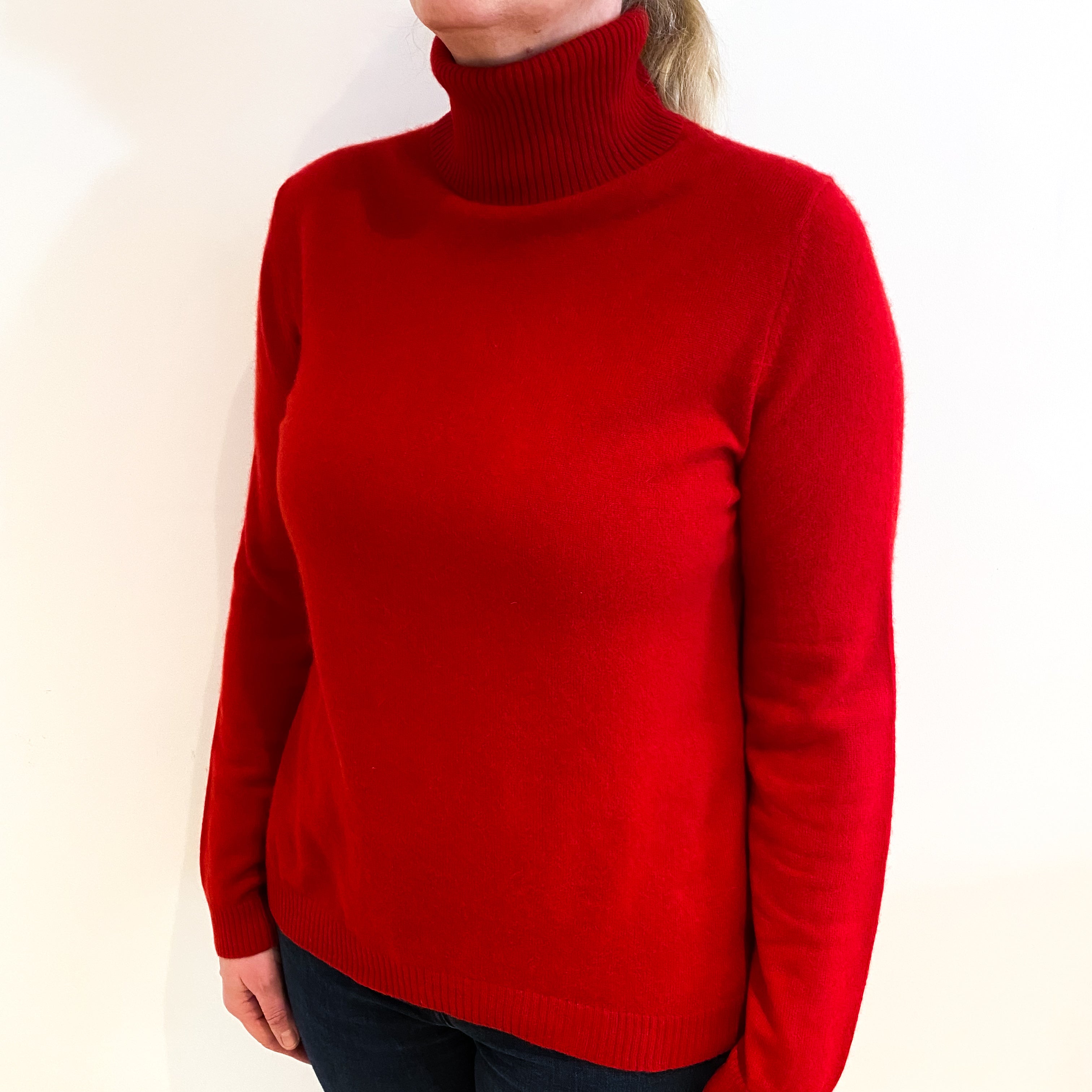 Post Box Red Cashmere Polo Neck Jumper Large