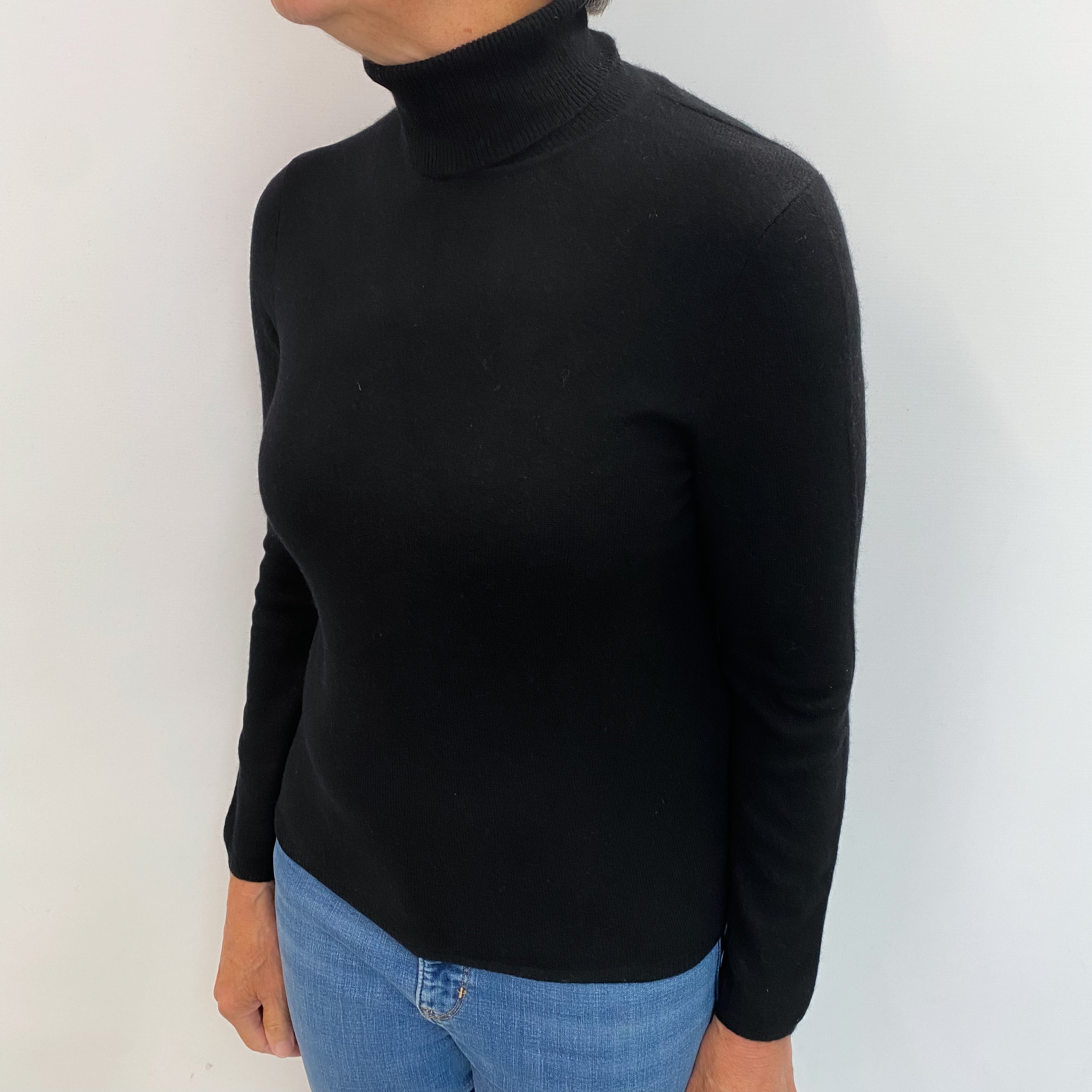Black Cashmere Polo Neck Jumper Medium