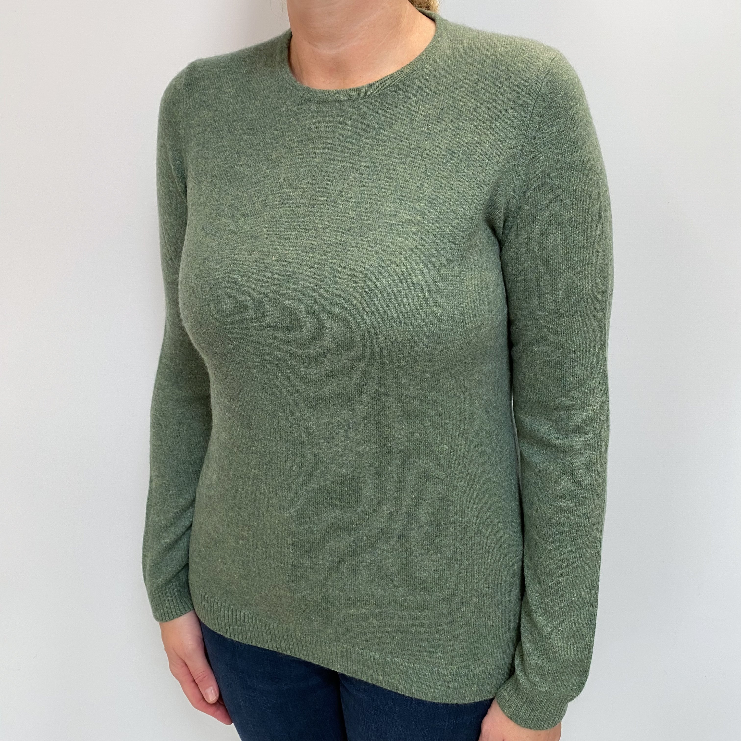 LL Bean Moss Green Cashmere Crew Neck Jumper Large