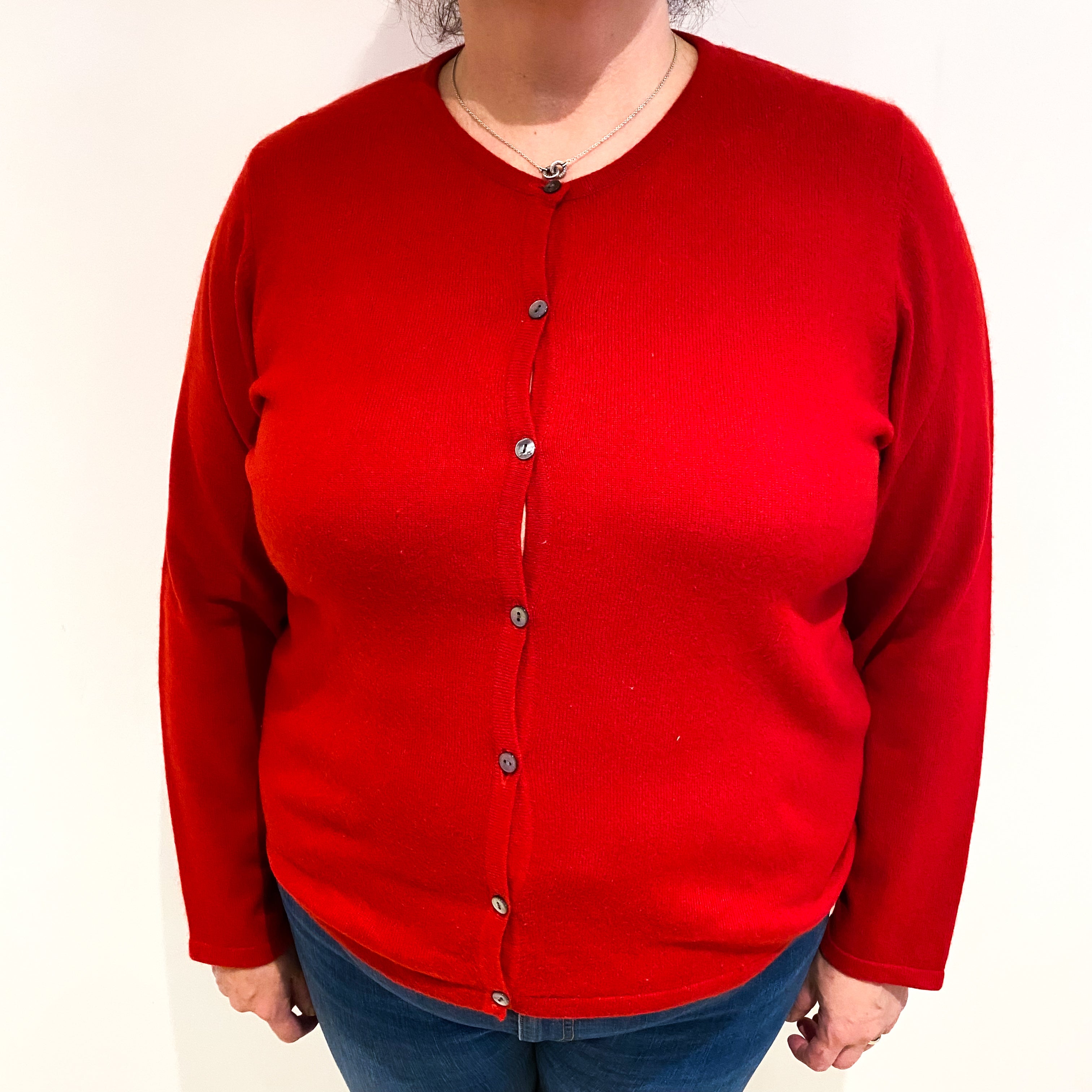 Scarlet Red Cashmere Crew Neck Cardigan Extra Large